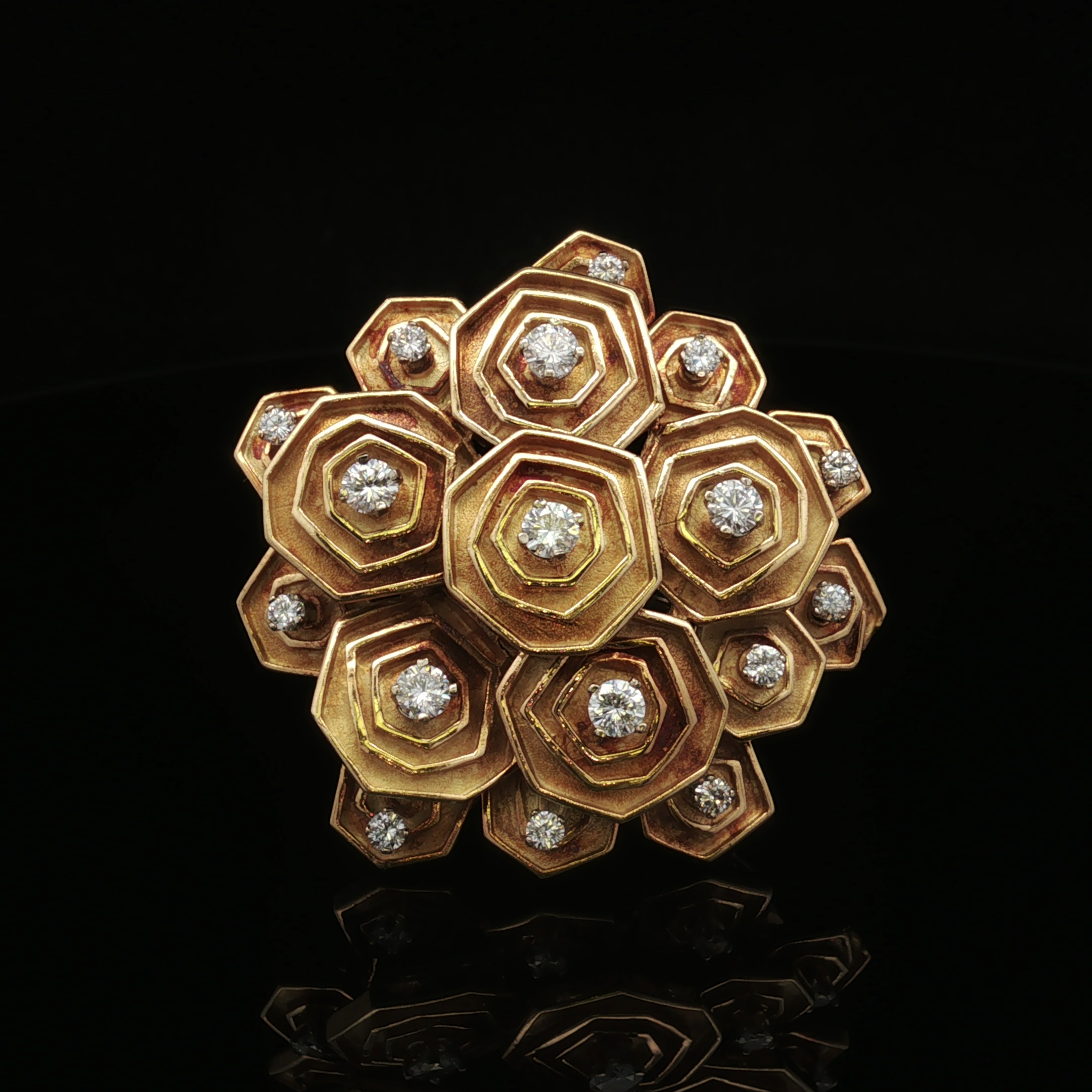 Brigitte 18K Yellow Gold Diamond Multi Rose Pin