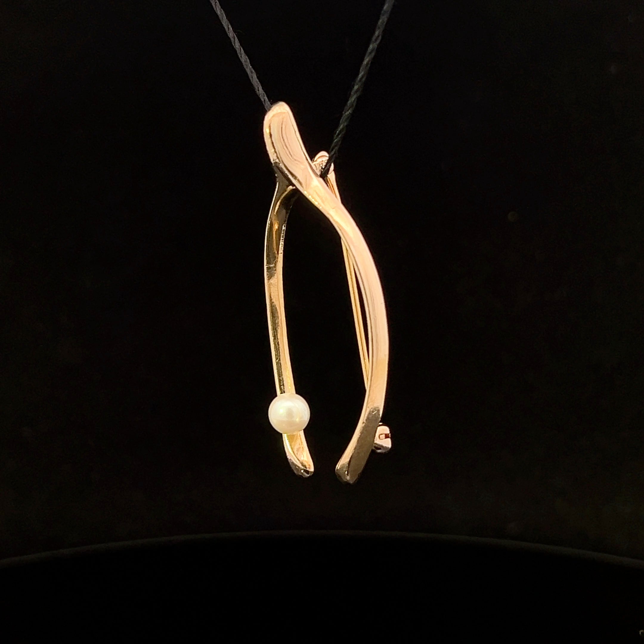 14K Yellow Gold Wishbone Pin with Pearl – Carl Art Design