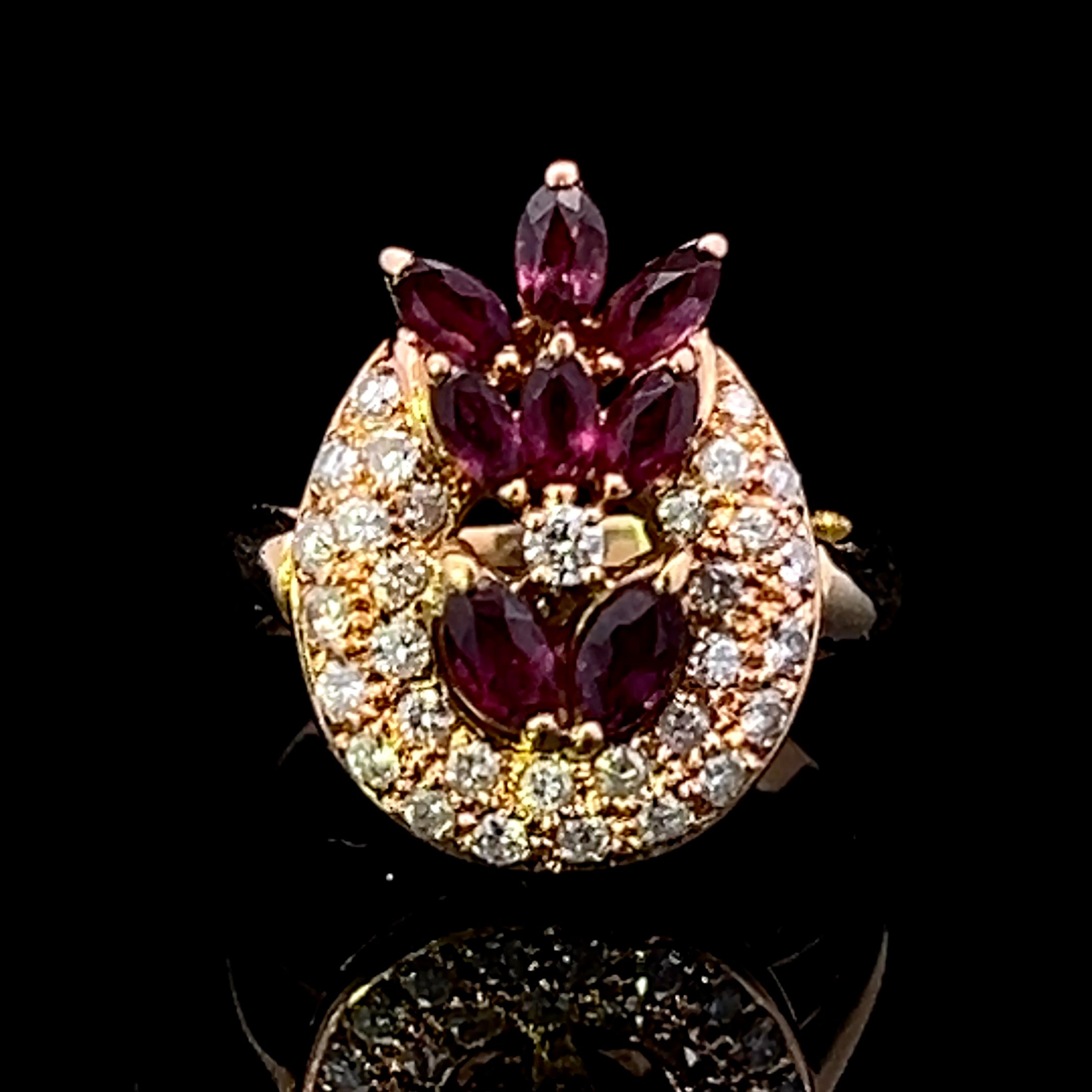 Jessie 14K Yellow Gold Diamond Horseshoe Ring with MQ Ruby Accents