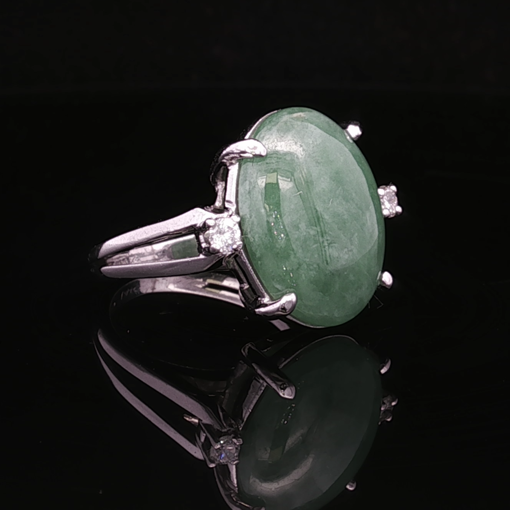 Adrianna 14K White Gold Oval Jade and Diamond Ring