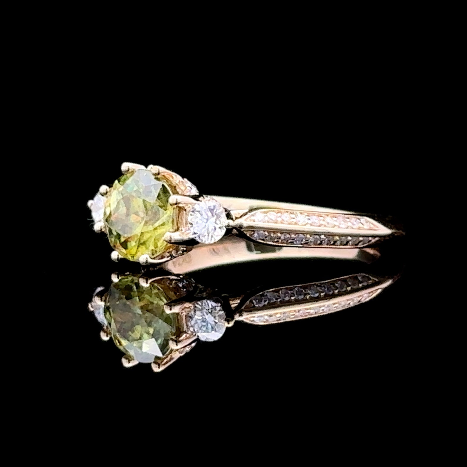 Yellow 14K Gold Artisan Ring with 1.25ct Peridot & Diamonds