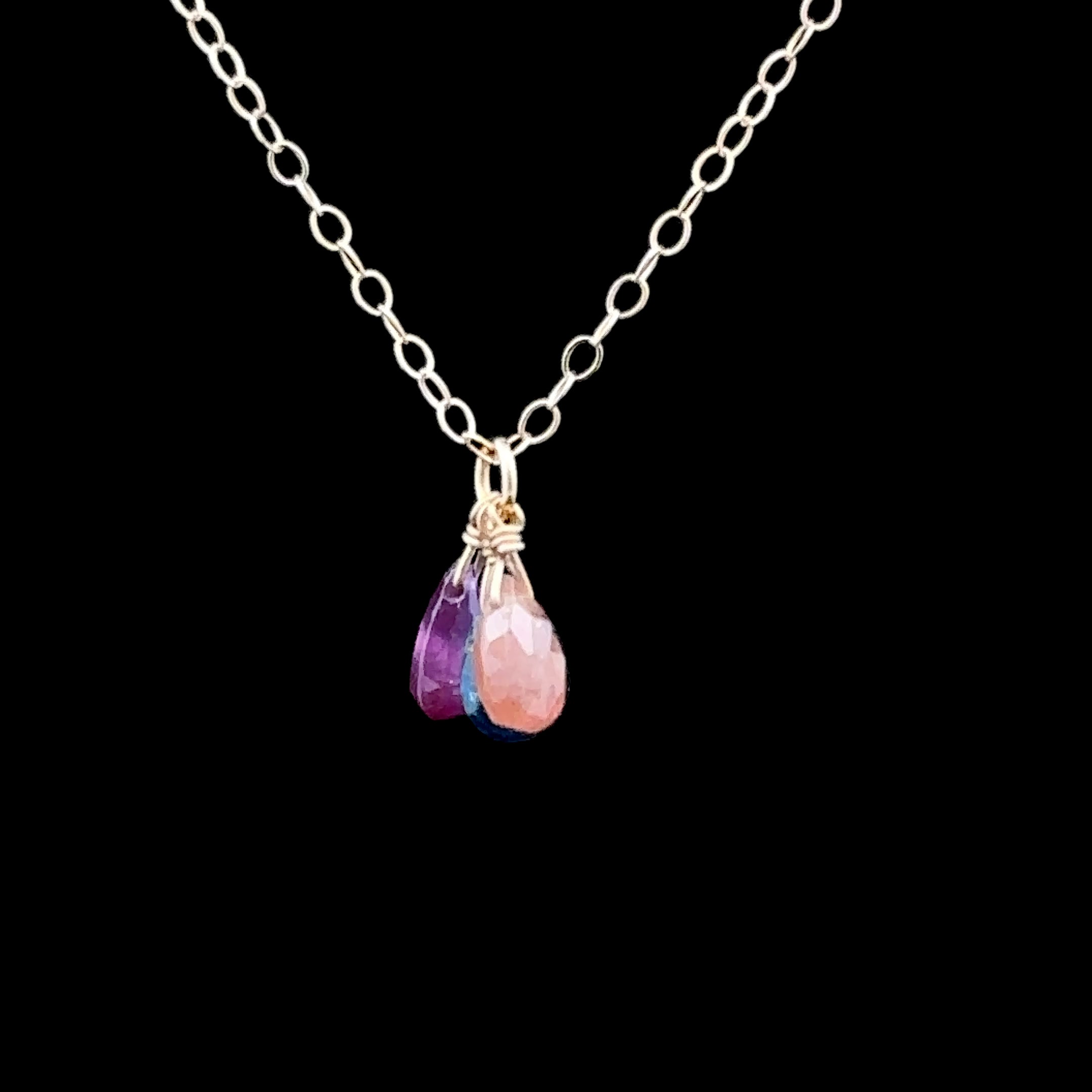 14K gold textured drop necklace with sapphires
