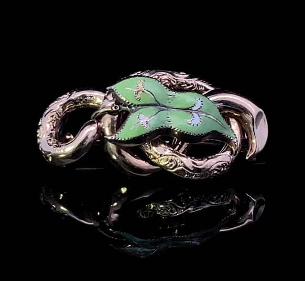 Annika 10KY Small Green Enamel Art Nouveau Pin