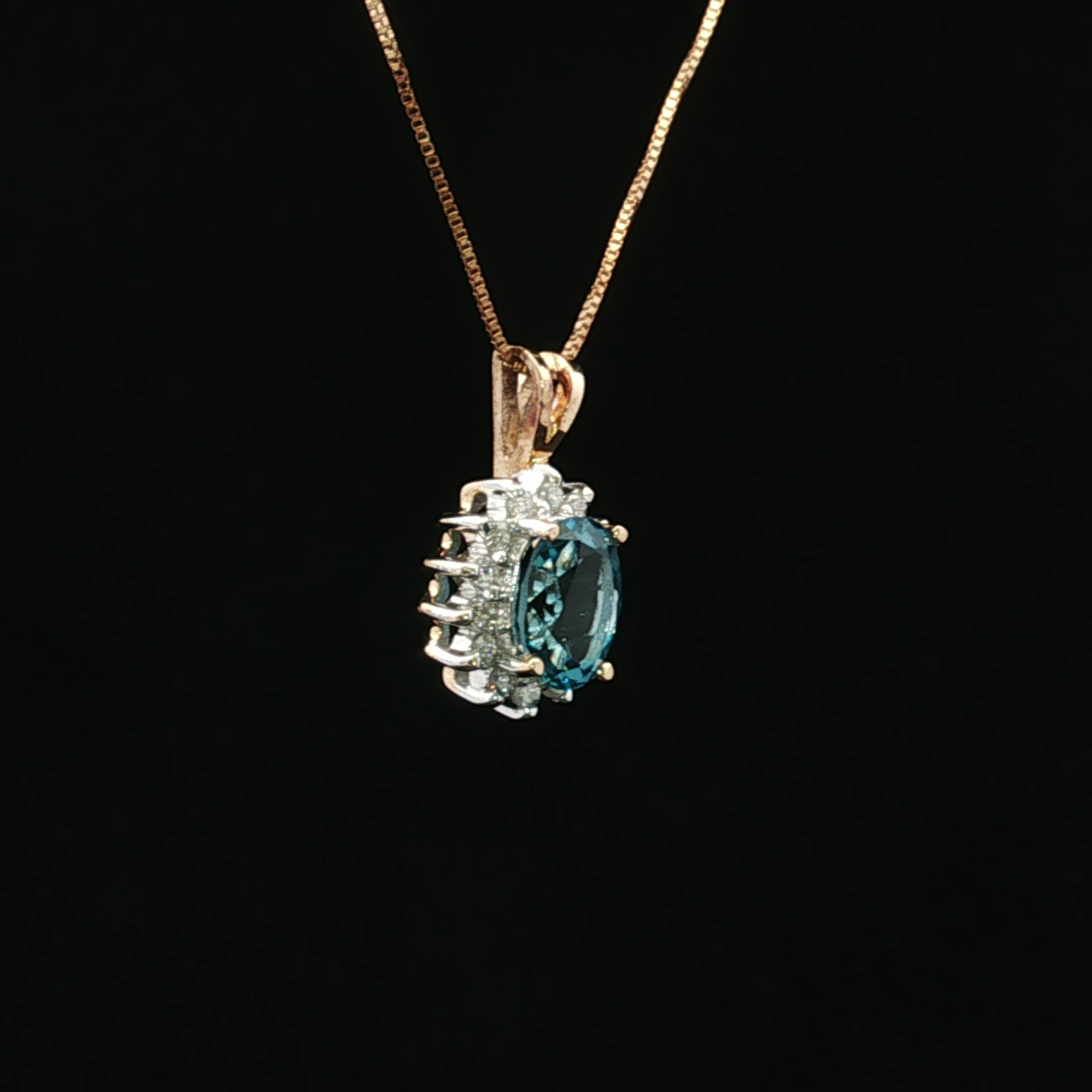 Elliott 14K Yellow Gold Blue Topaz & Diamond Halo Necklace
