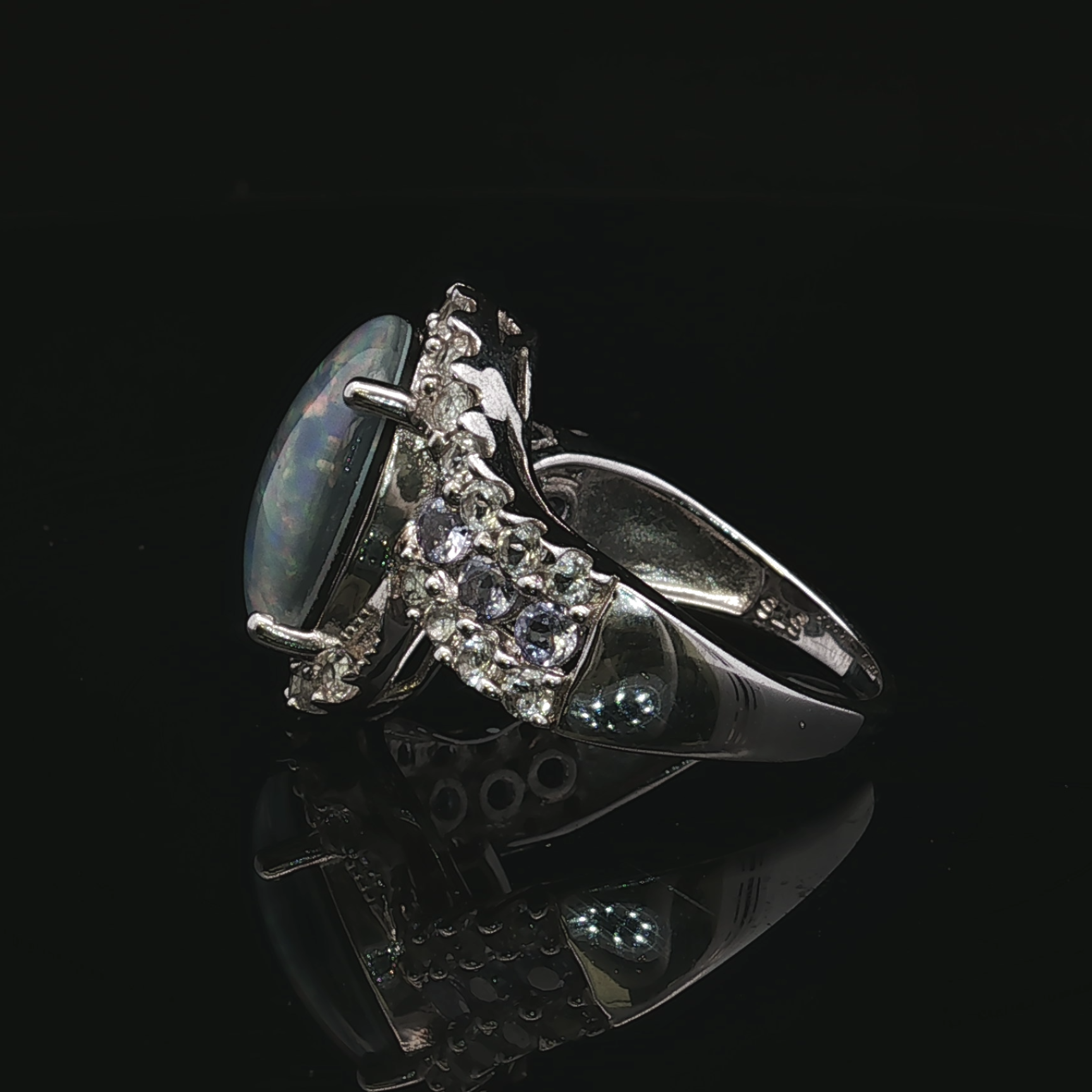 Lilliana Opal Triplet Tanzanite Bypass Silver Ring