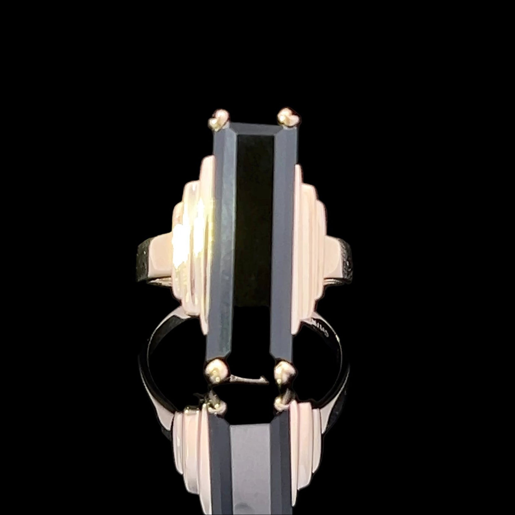 Janiyah 10K Yellow Gold Long Rectangle Onyx Ring