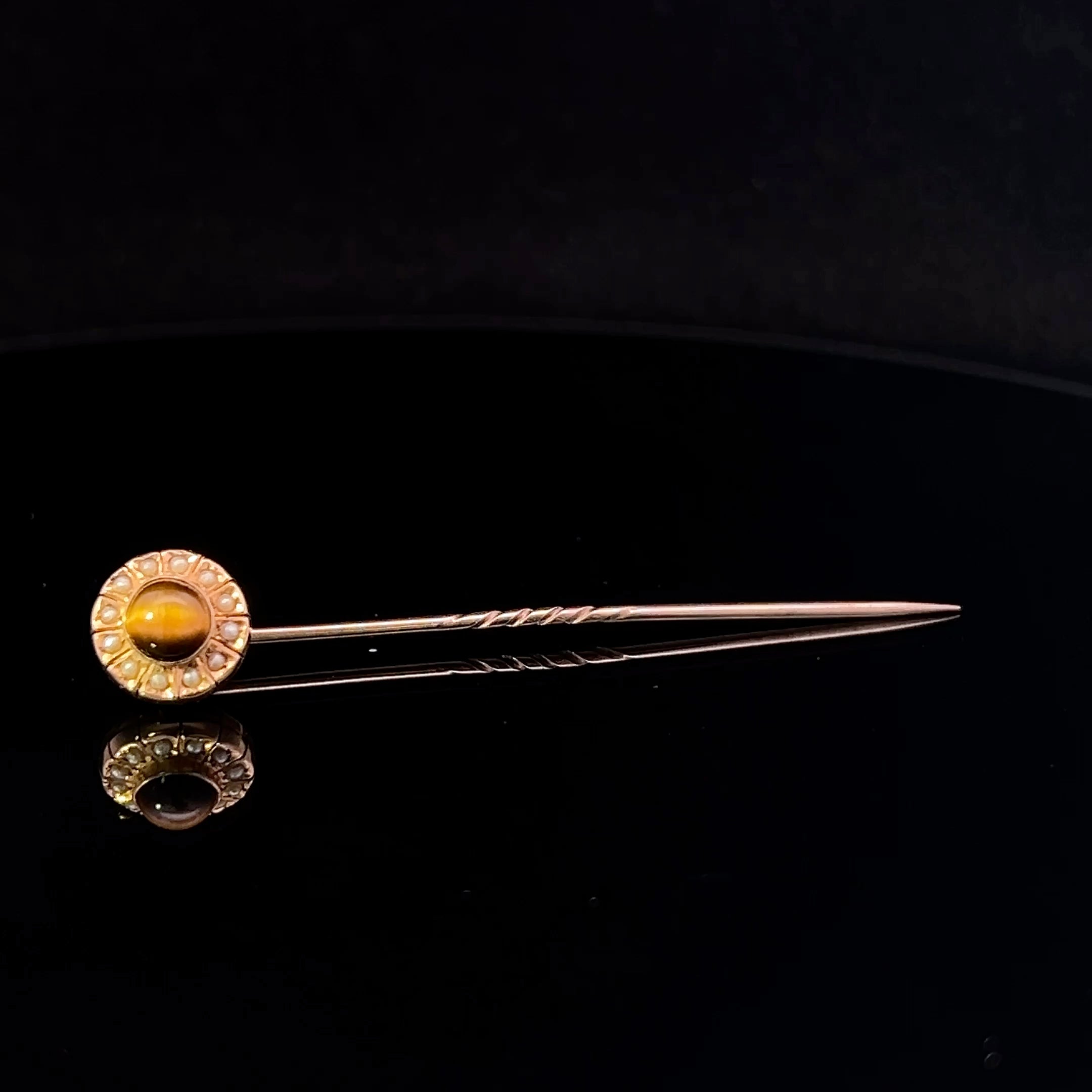 Alanna 14K Yellow Gold Tiger Eye & Seed Pearl Stick Pin