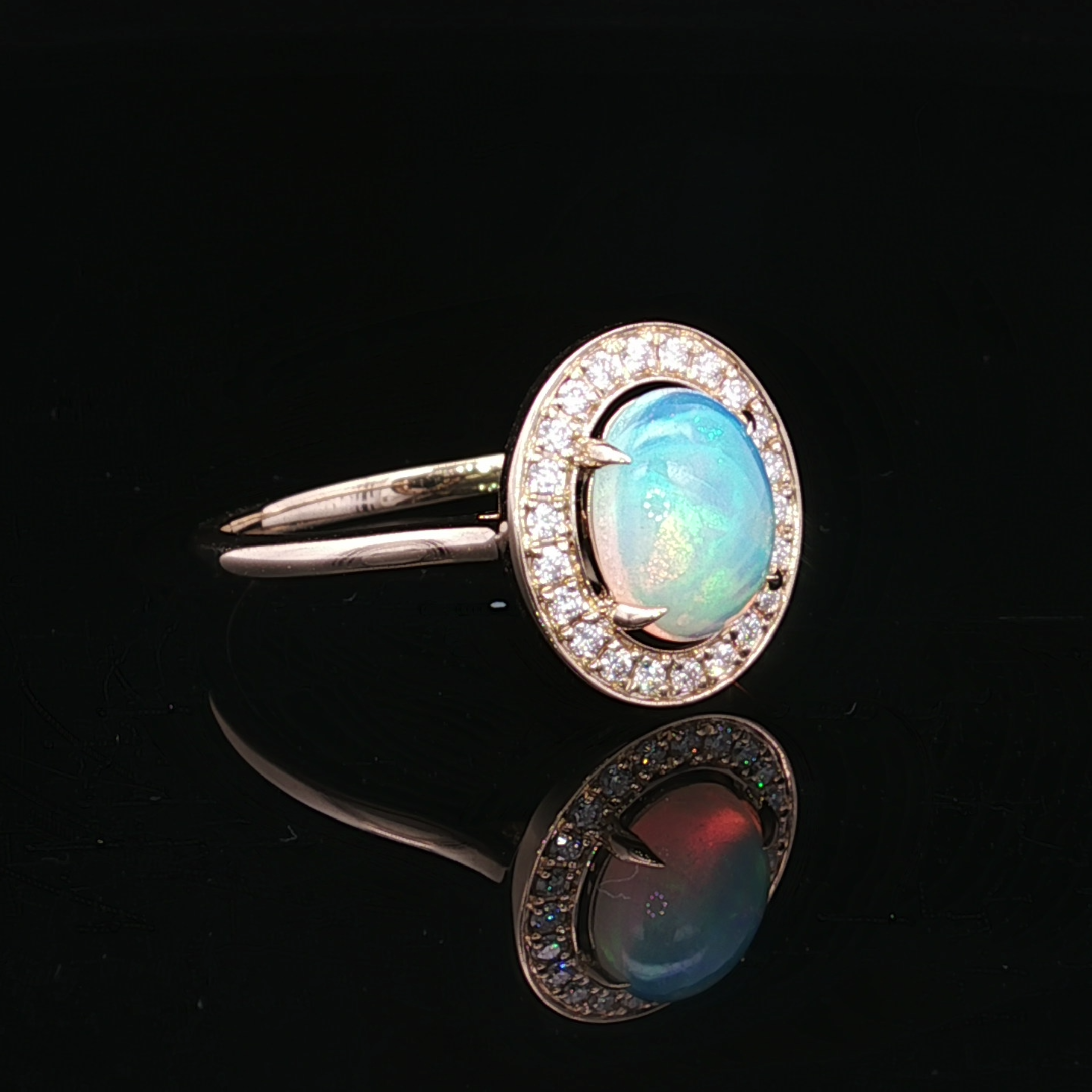 Marilyn 14K Yellow Gold Opal Ring with Diamond Halo