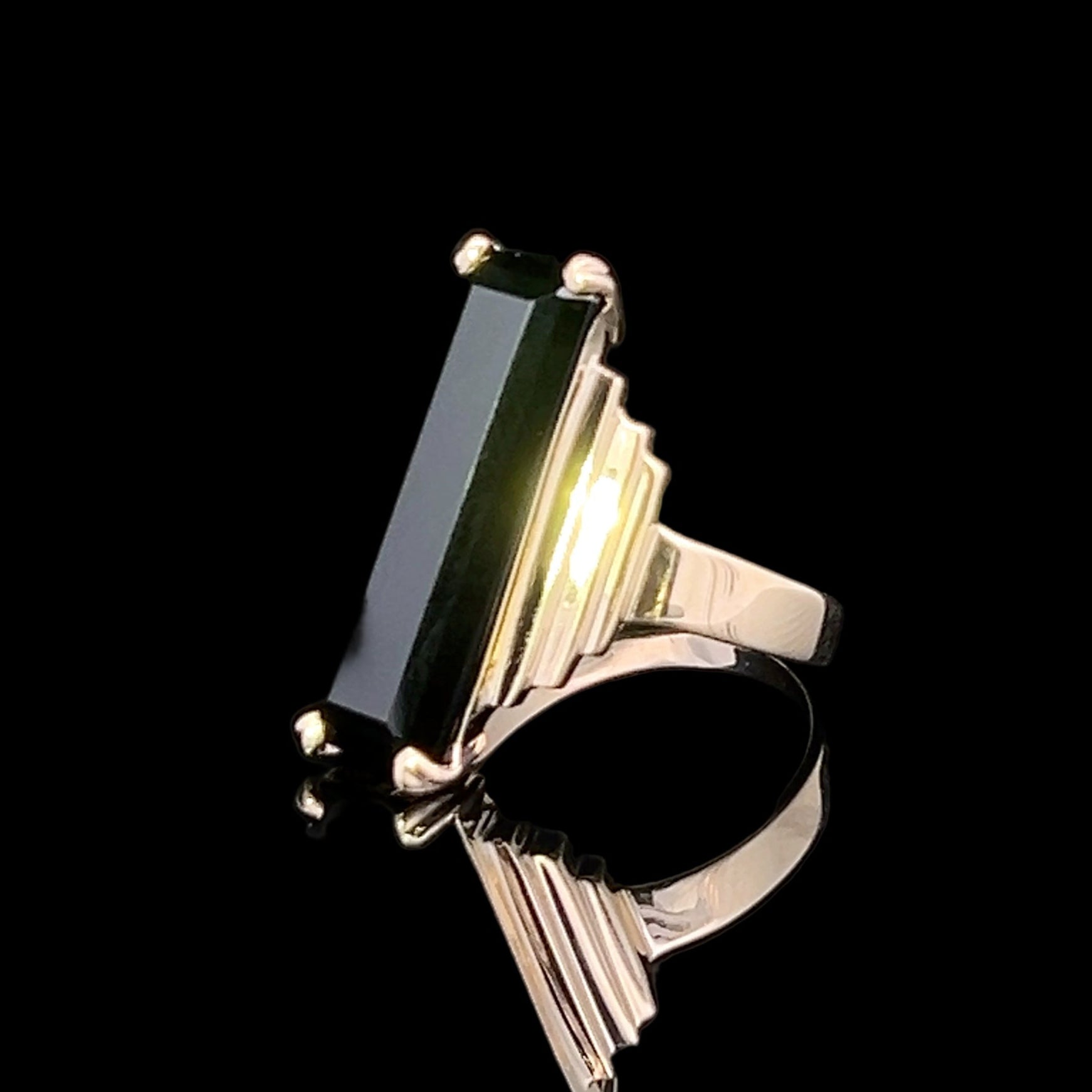 Janiyah 10K Yellow Gold Long Rectangle Onyx Ring