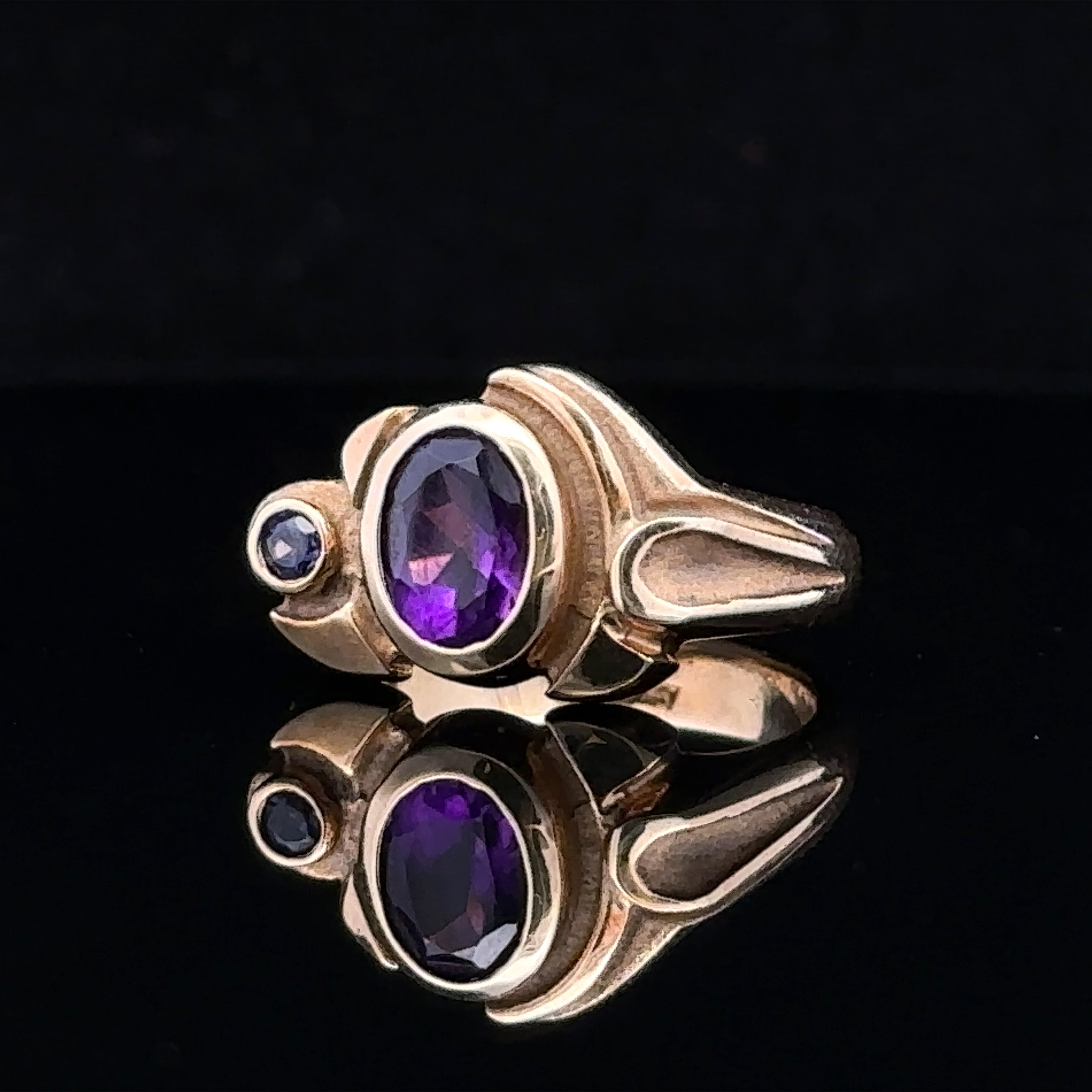   amethyst and iolite ring in 14K yellow gold 