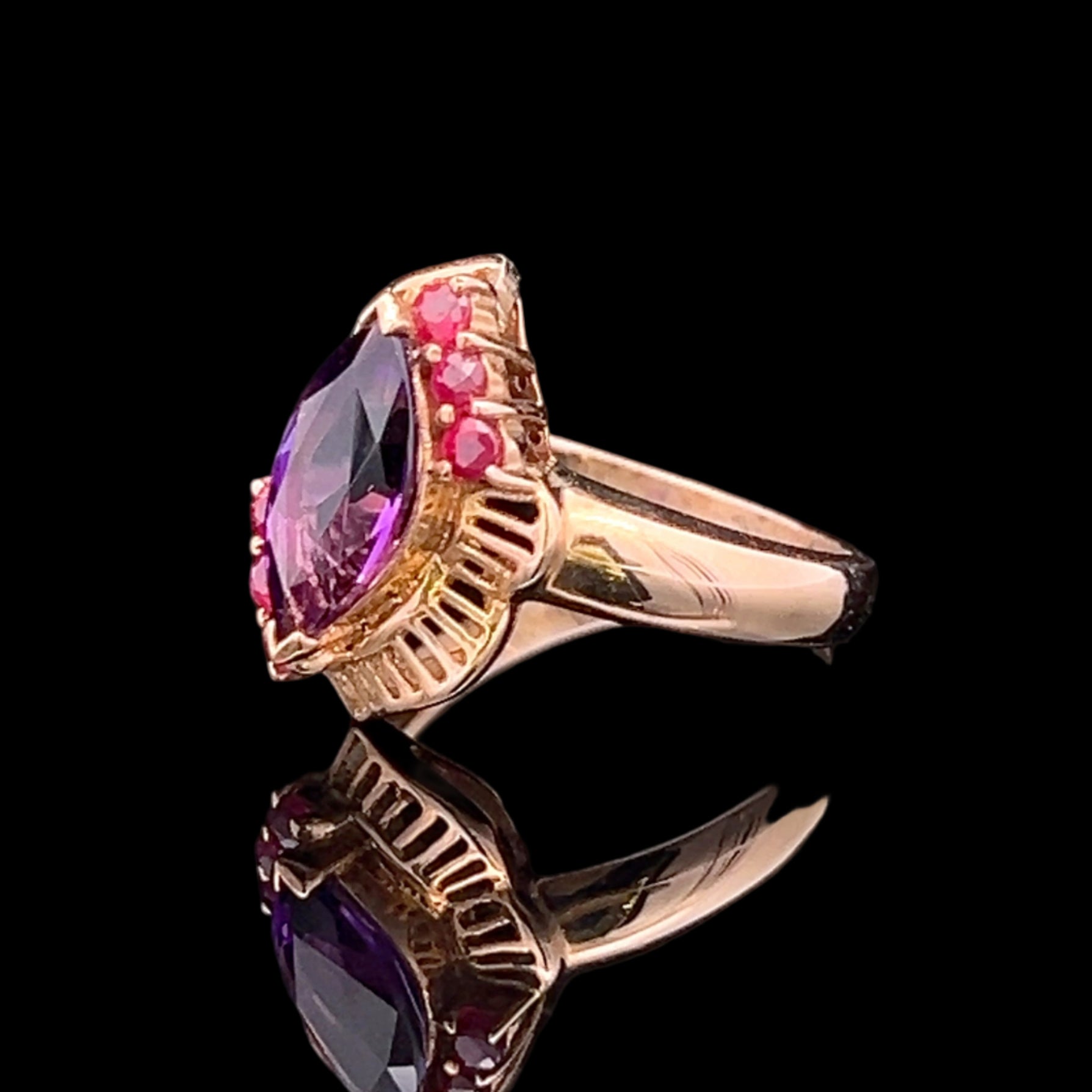 Alma 14KY 1.59CT Marquise Amethyst & .60CTW Ruby Ring