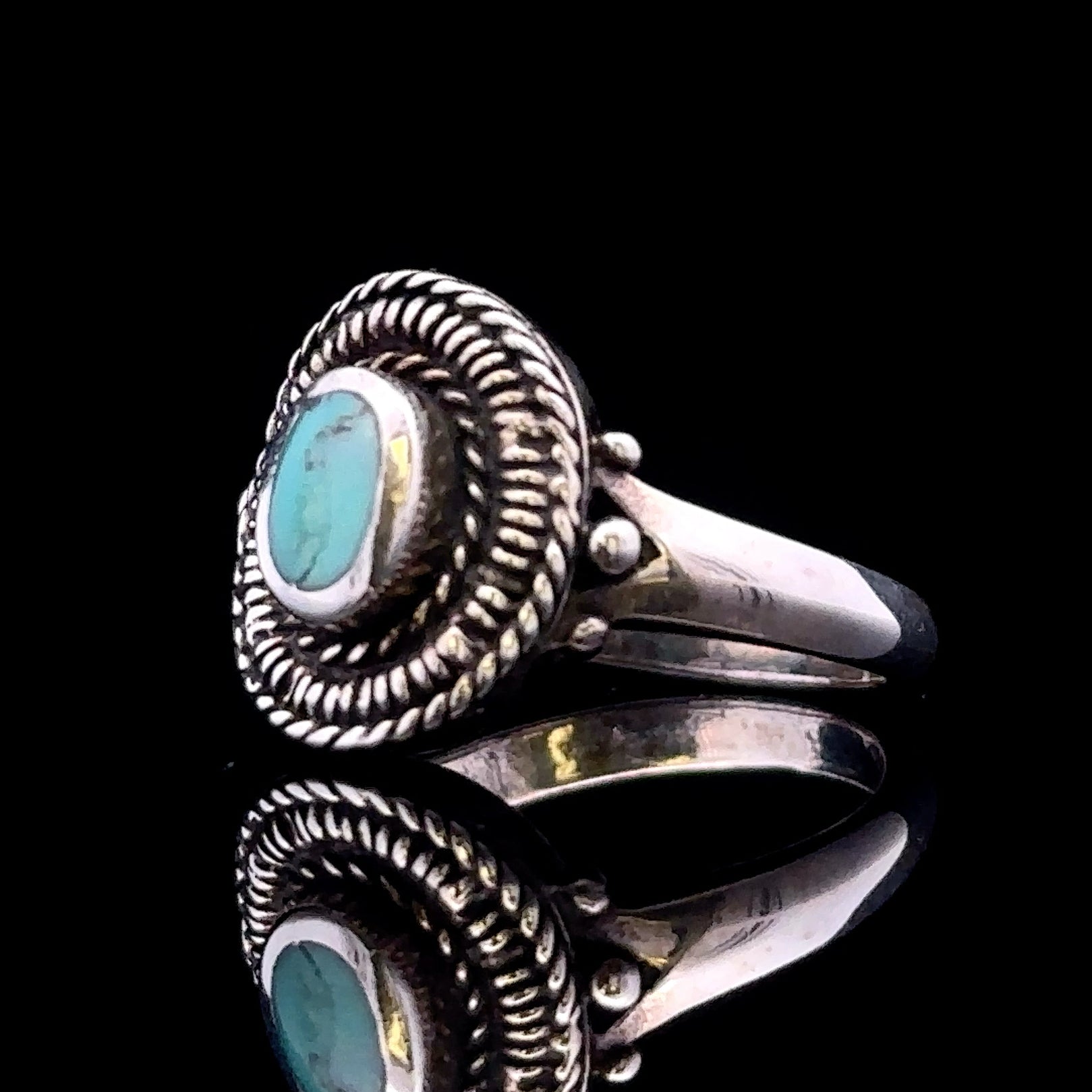 Emilee Sterling Silver Turquoise Ring with Feathered Edges