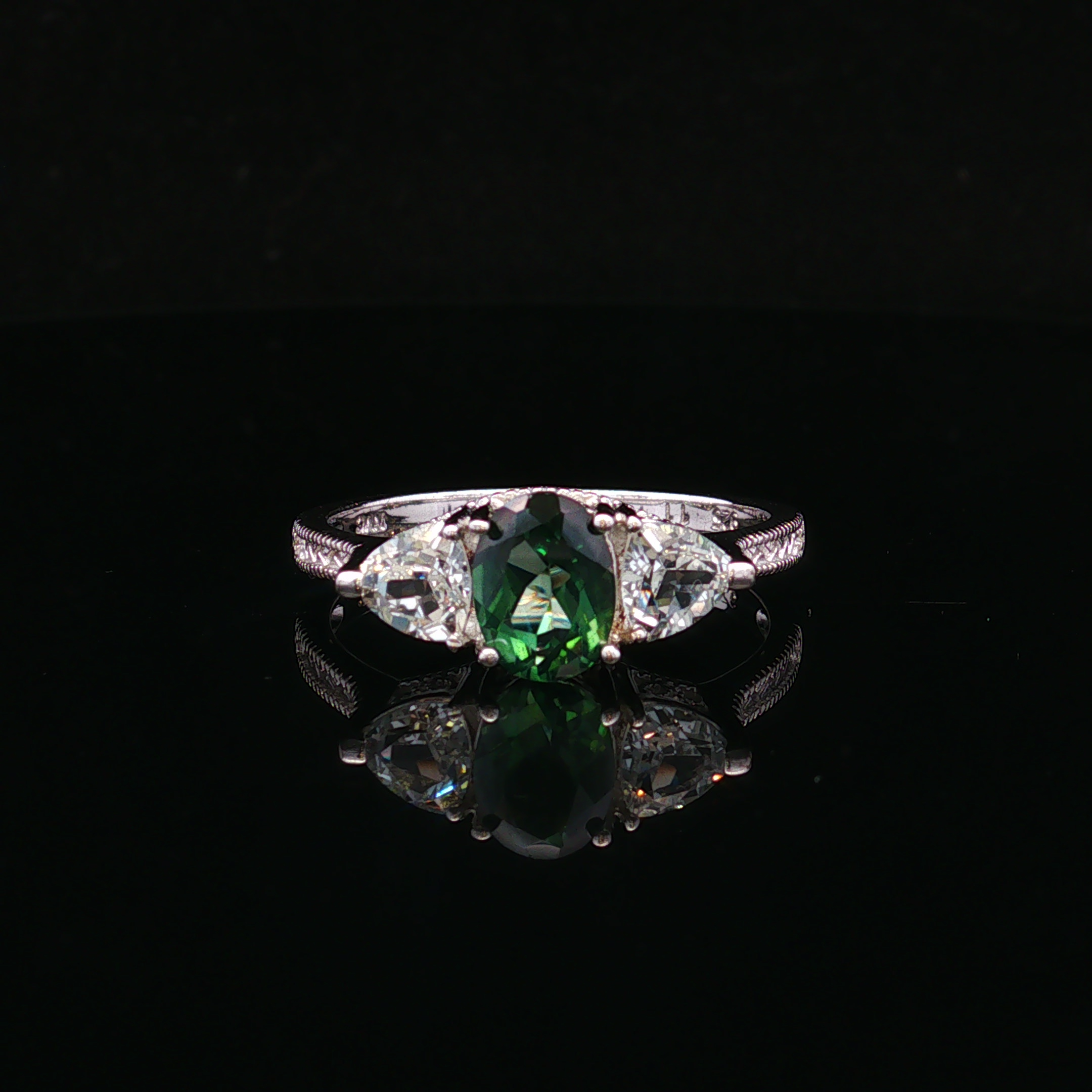Hollisa Sterling Silver Three Stone Green & White Ring