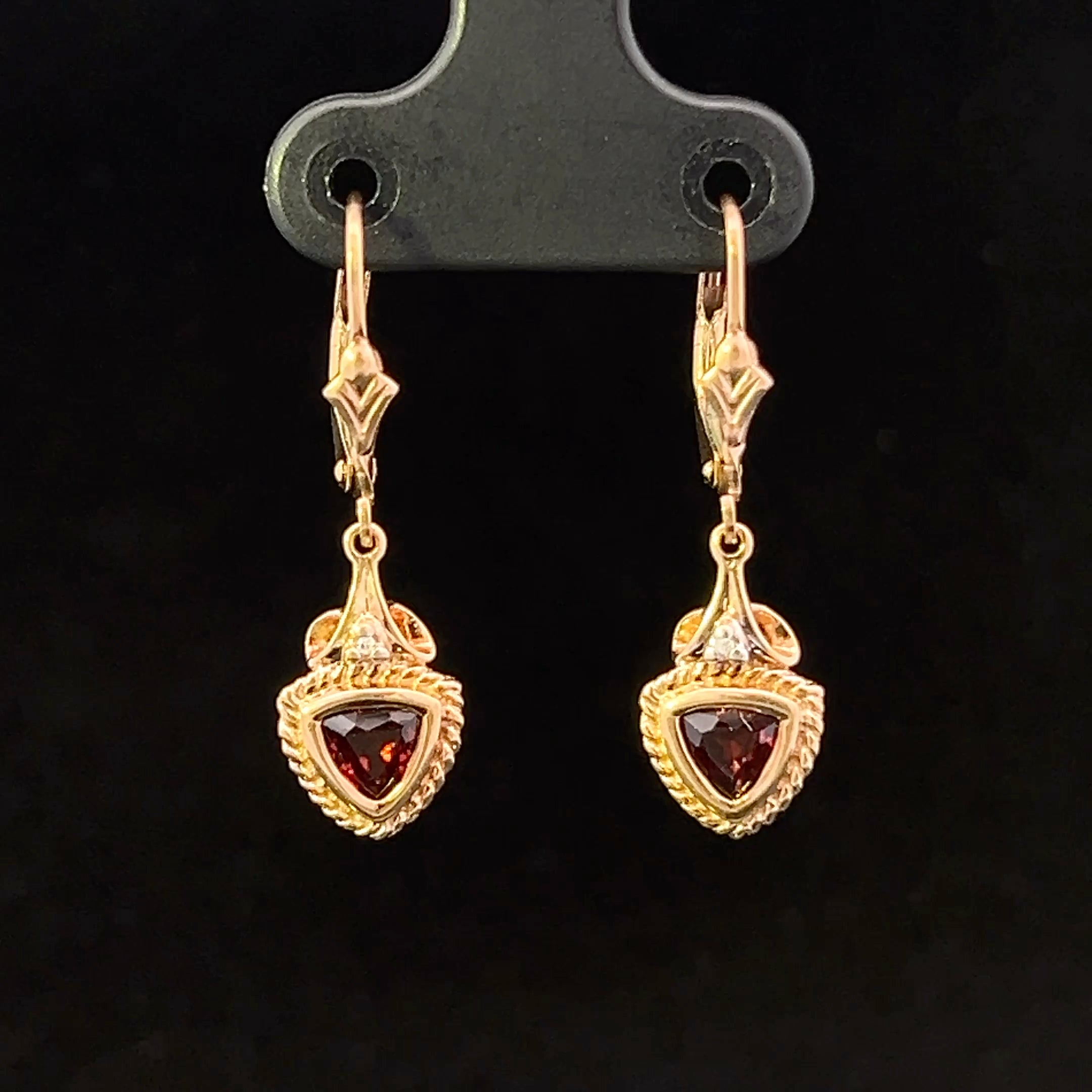 Kataleya 10K Yellow Gold Trillion Garnet & Diamond Dangle Earrings