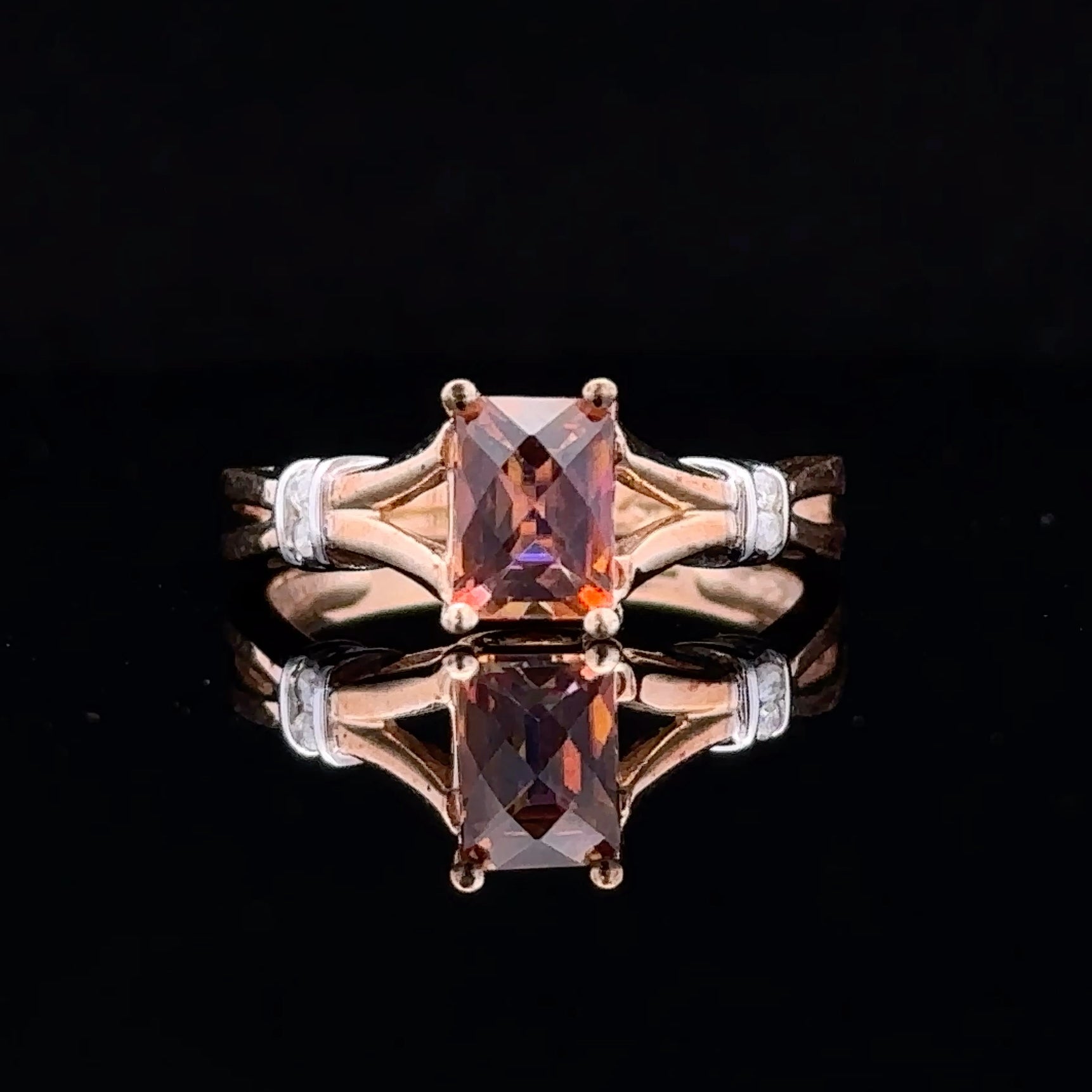 yellow gold ring with sunrise topaz and diamonds