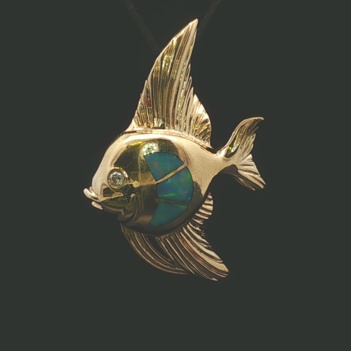 Amiyah Inlay Opal Angel Fish Pendant 14K Gold | Veleska Jewelry