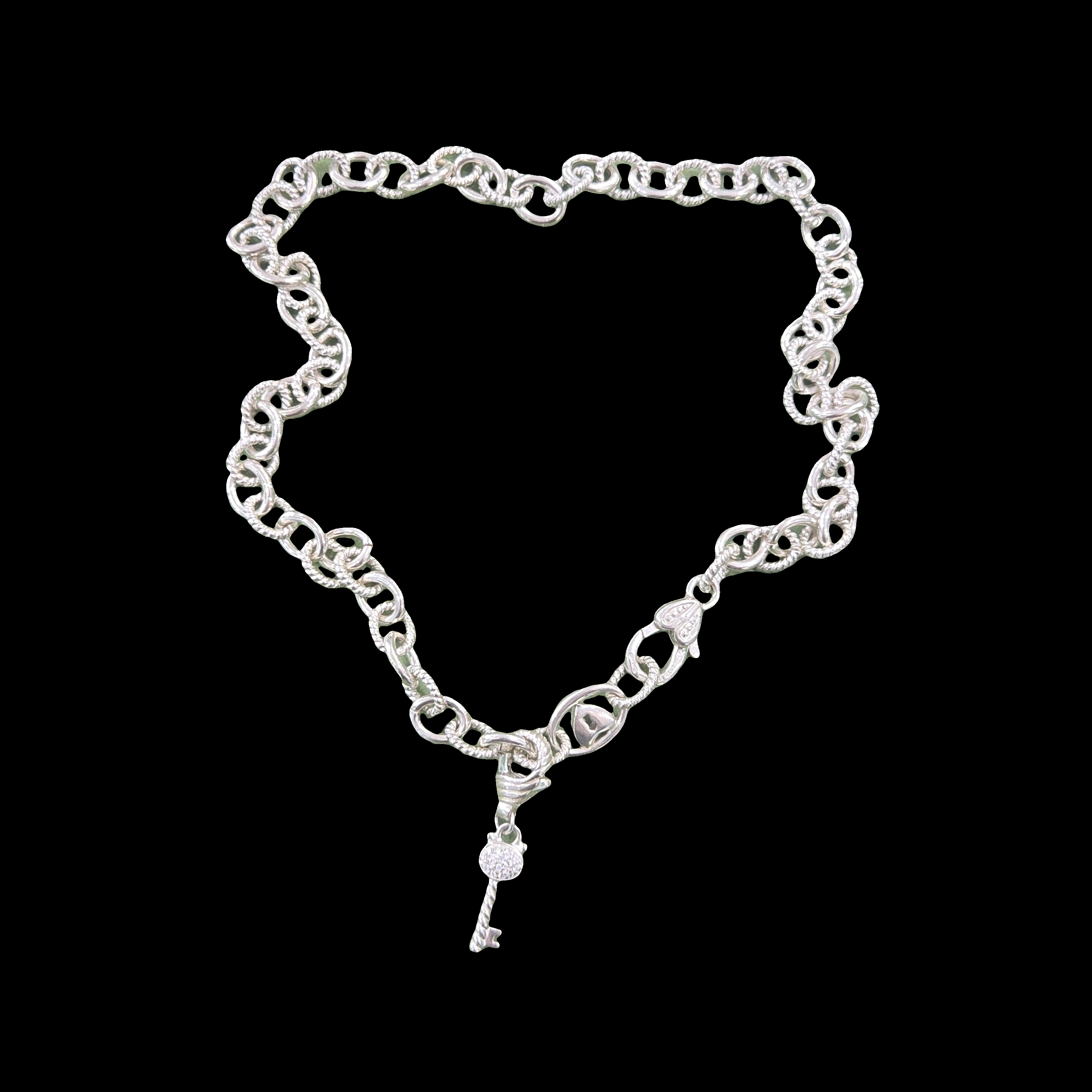 Judith Ripka Sterling Silver CZ Key Necklace – 18 Inch