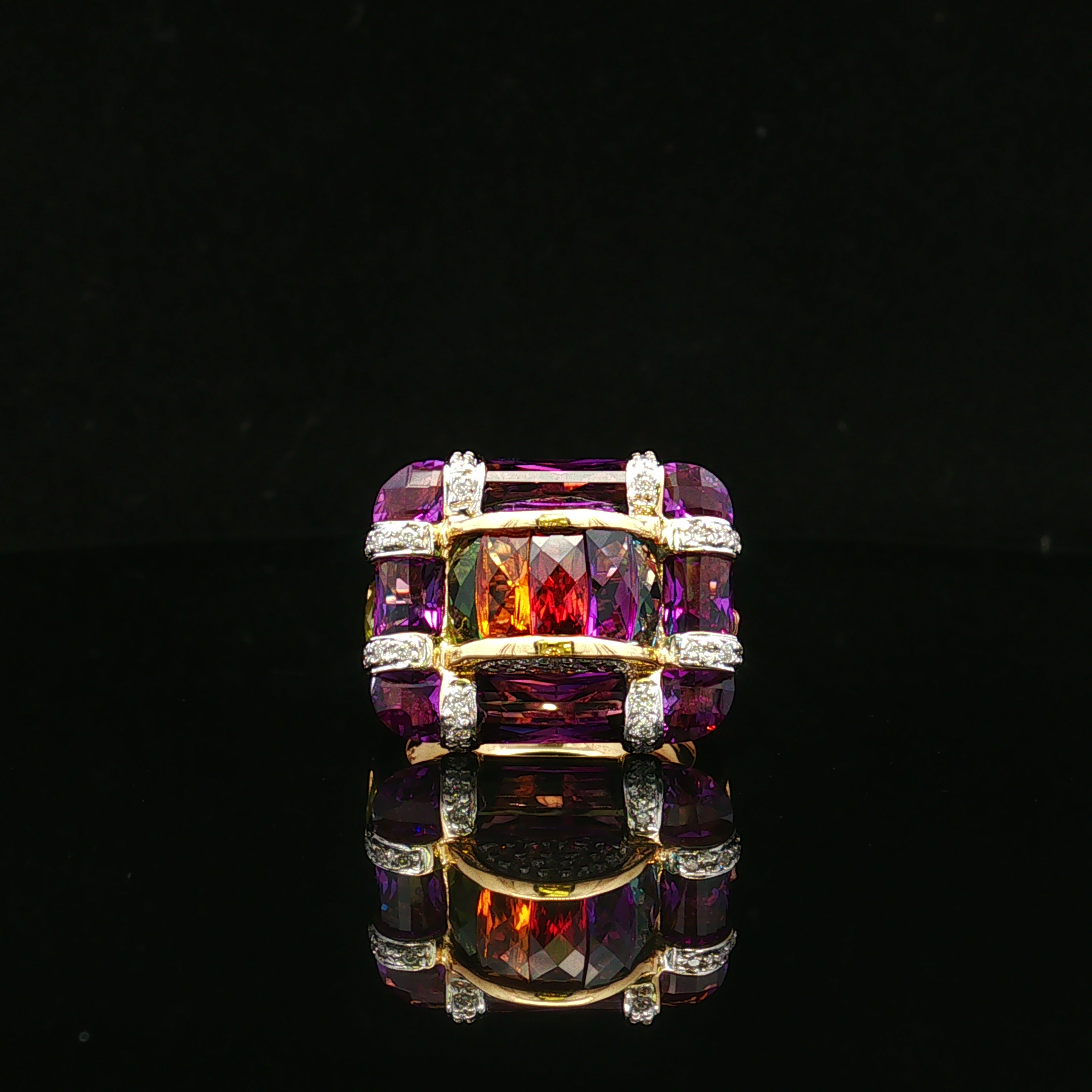 Elowena 18K Two Tone Multi Gemstone & Diamond Ring
