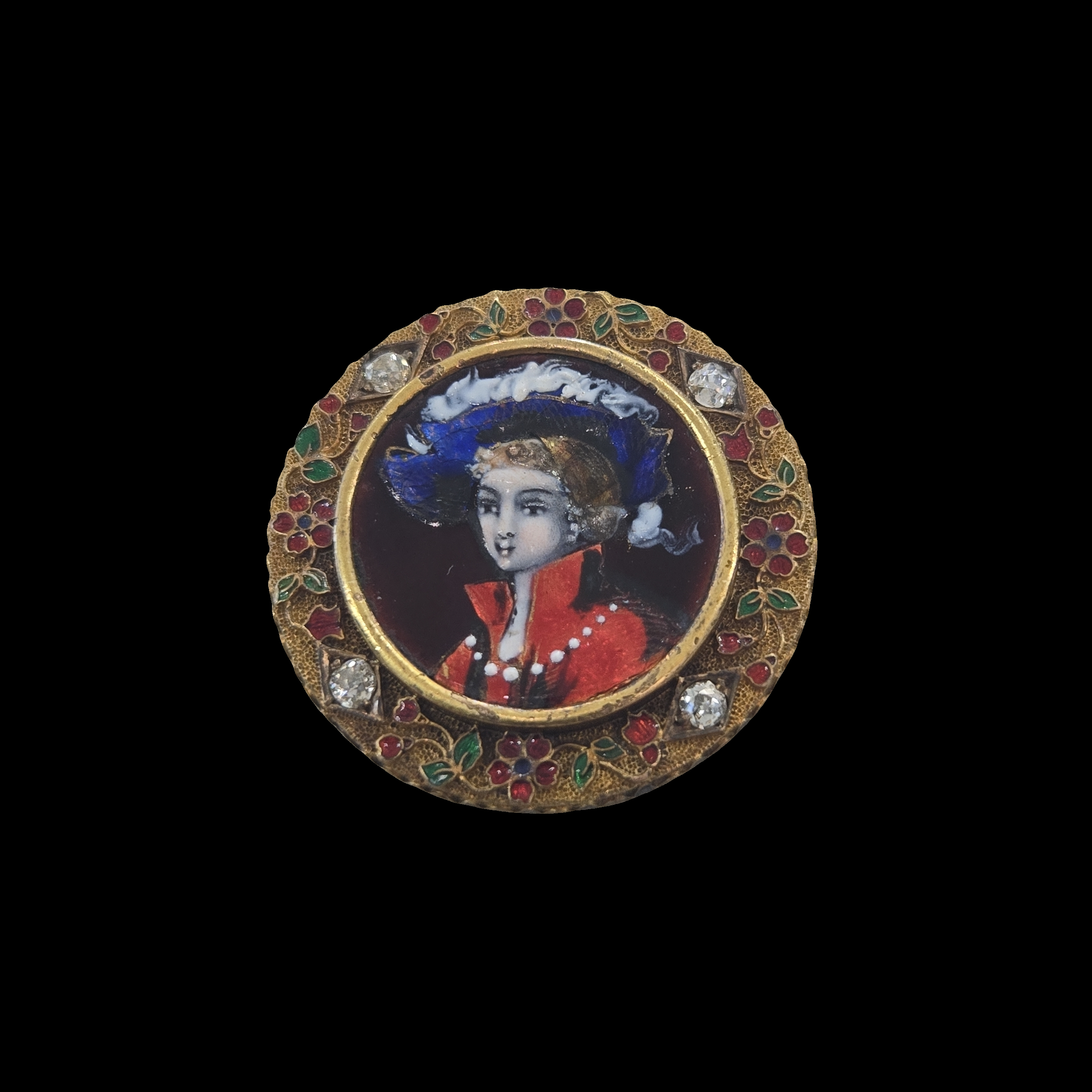 Georgian Era 14K Yellow Gold Young Man Pin with Diamonds
