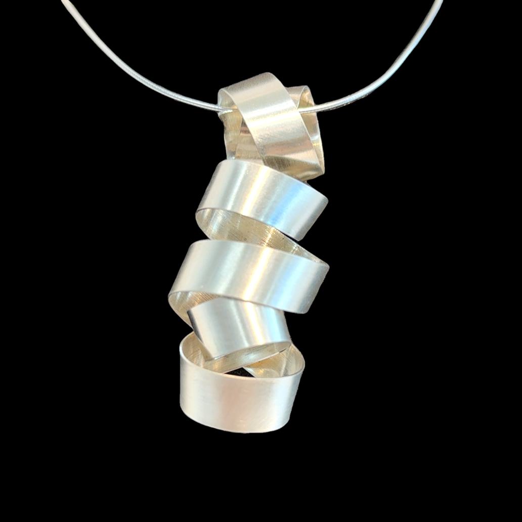 Noor White Silver Satin Free Form Ribbon Pendant by Rina