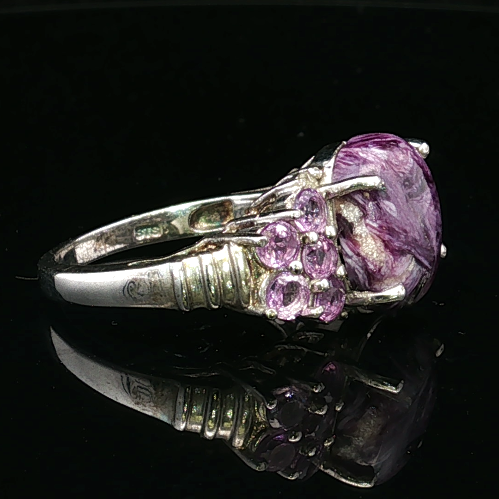 Elinore Charoite Amethyst 11-Stone Silver Ring