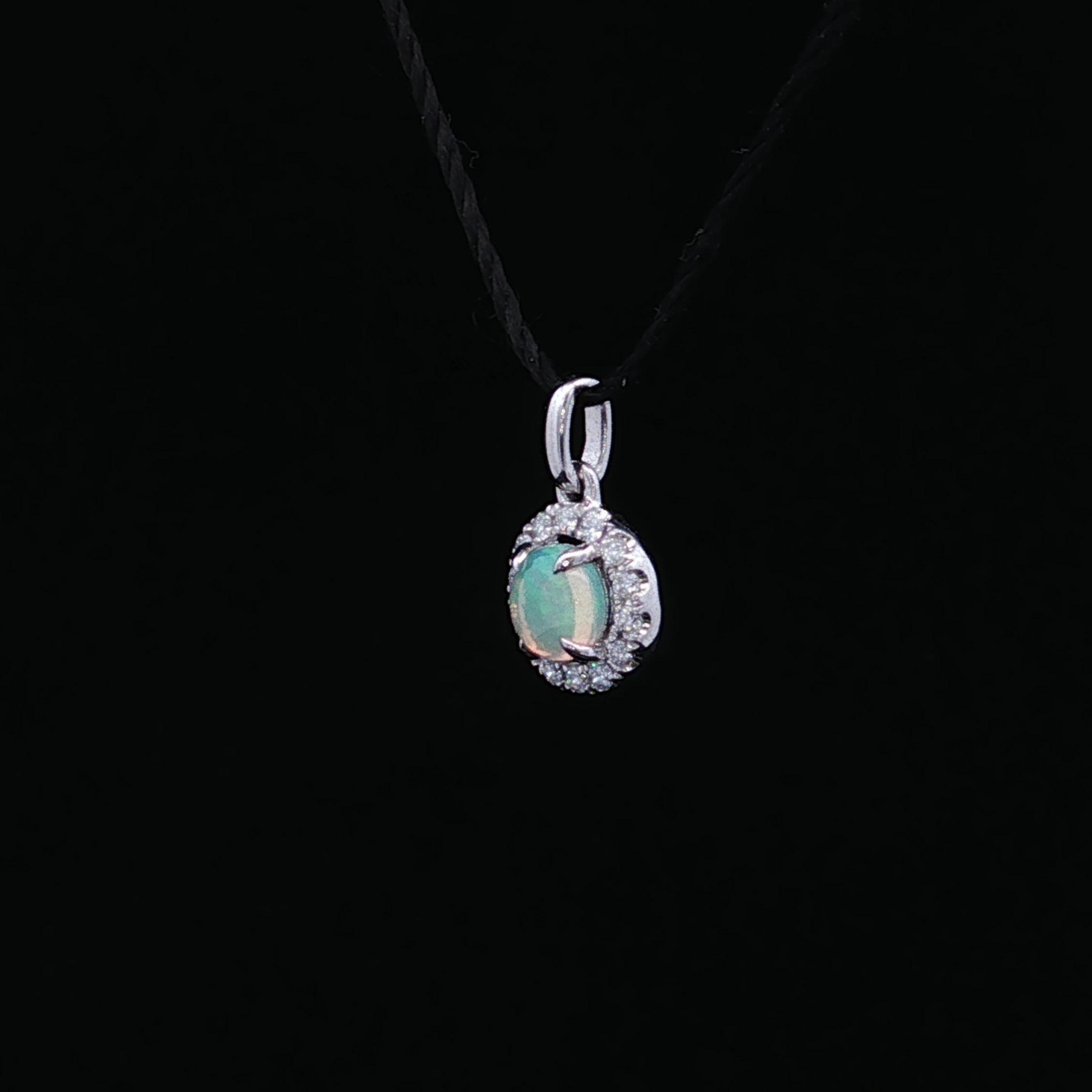 Felicity 14K White Gold Opal Pendant with Diamond Halo