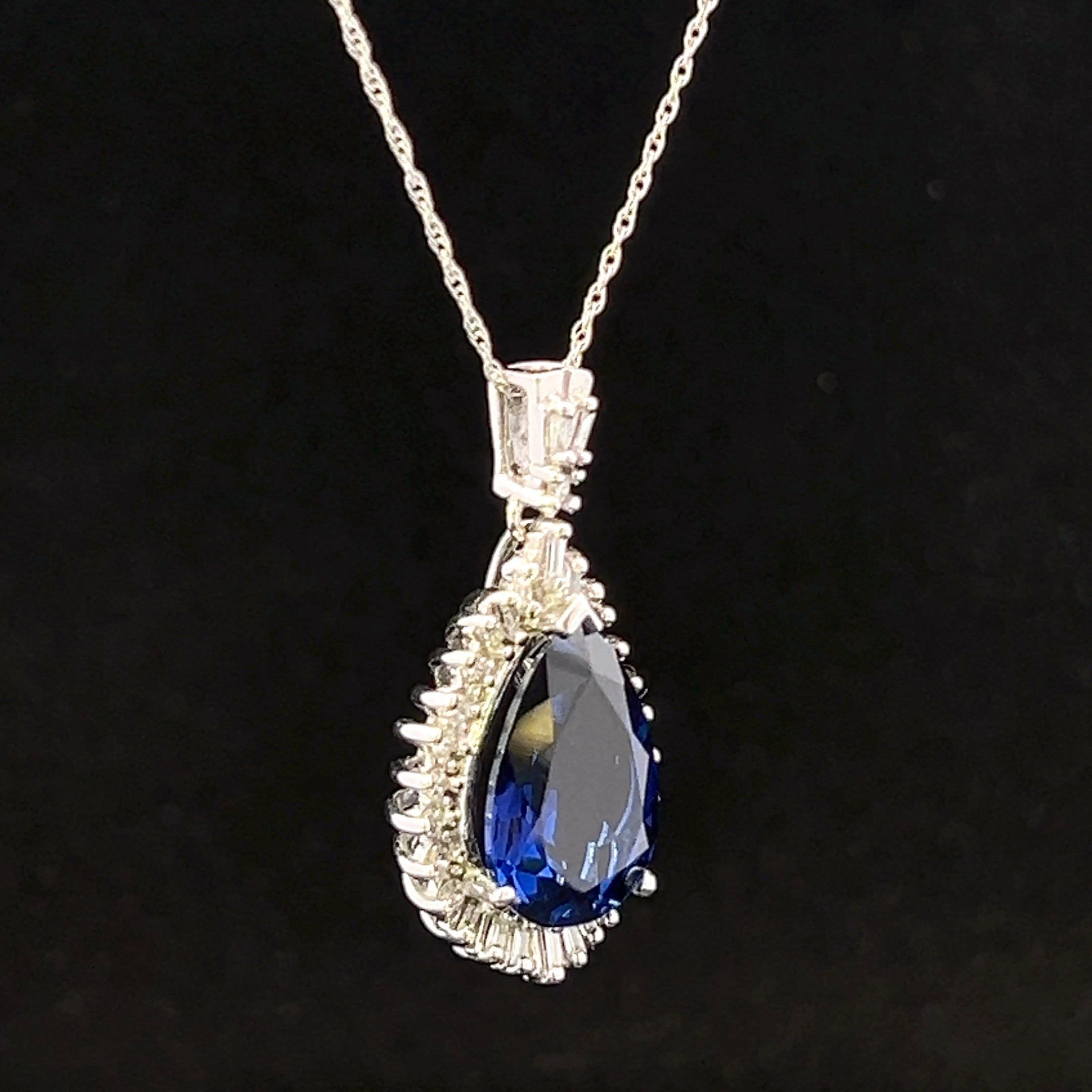Estrella 10K White Gold Pear Shape Lab Grown Sapphire with .75 ctw Diamonds