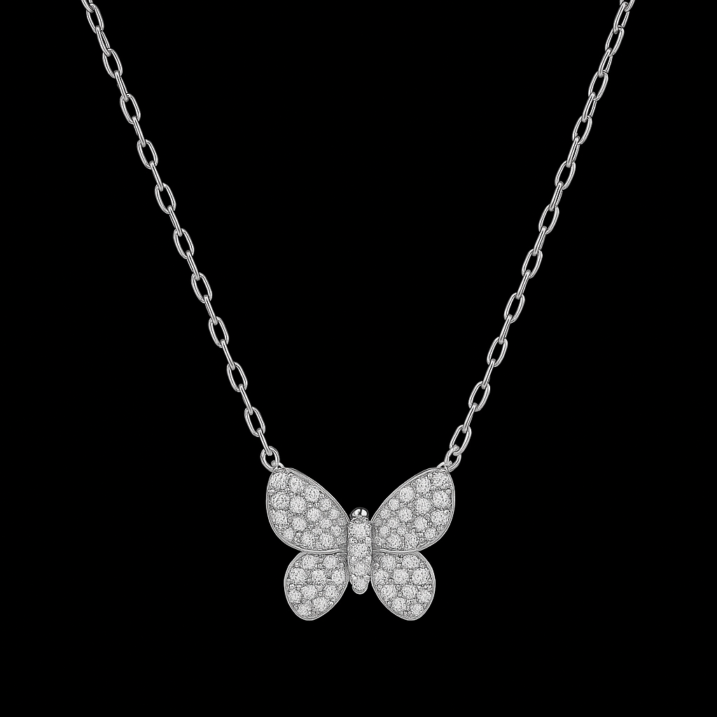 Sterling Silver CZ Butterfly Nature Necklace