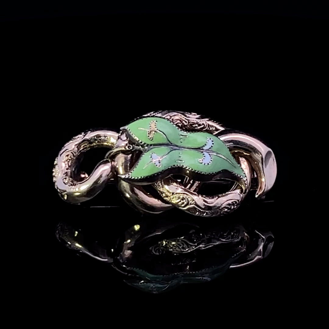 Annika 10KY Small Green Enamel Art Nouveau Pin