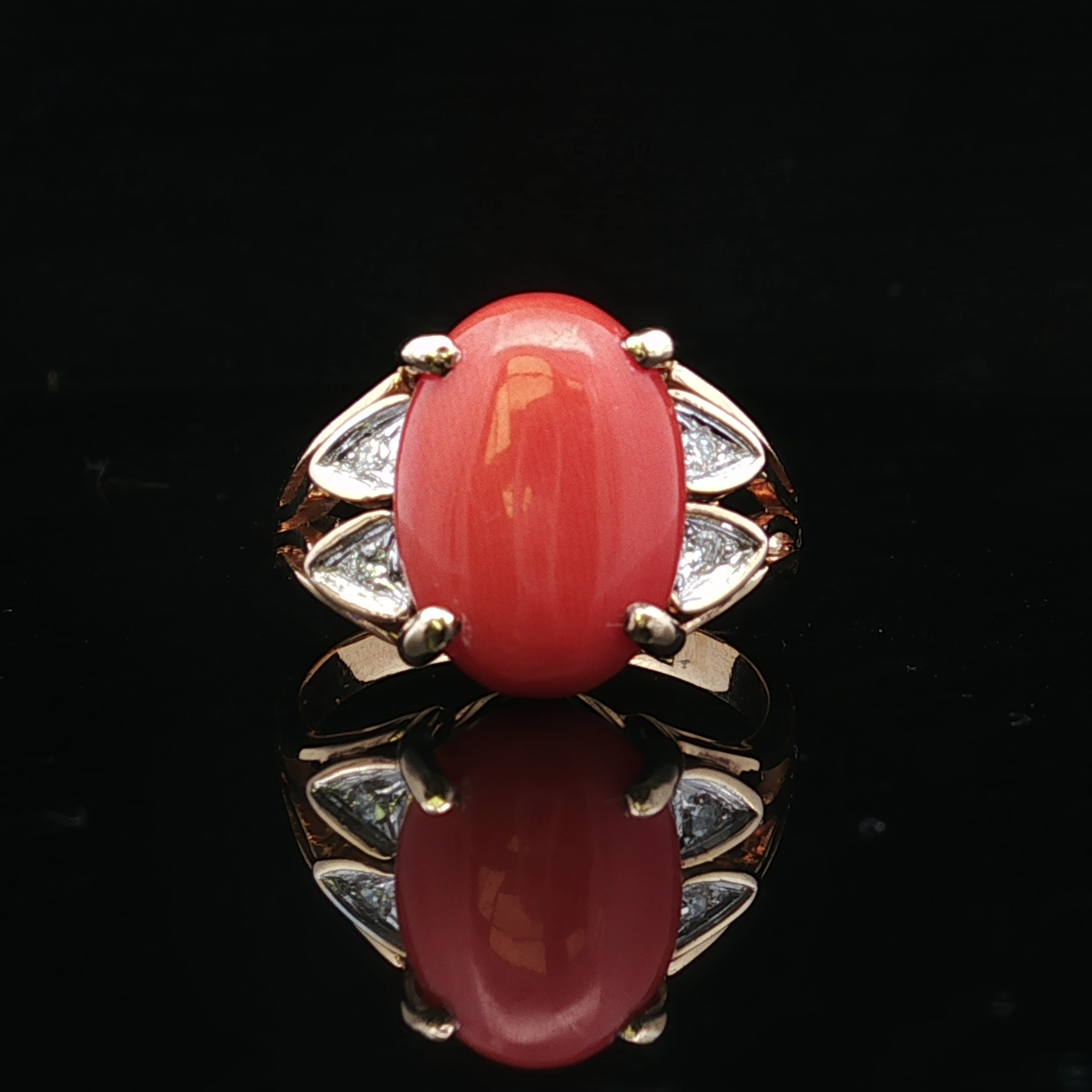 Augusta Coral & Diamond Ring – 14K Two-Tone