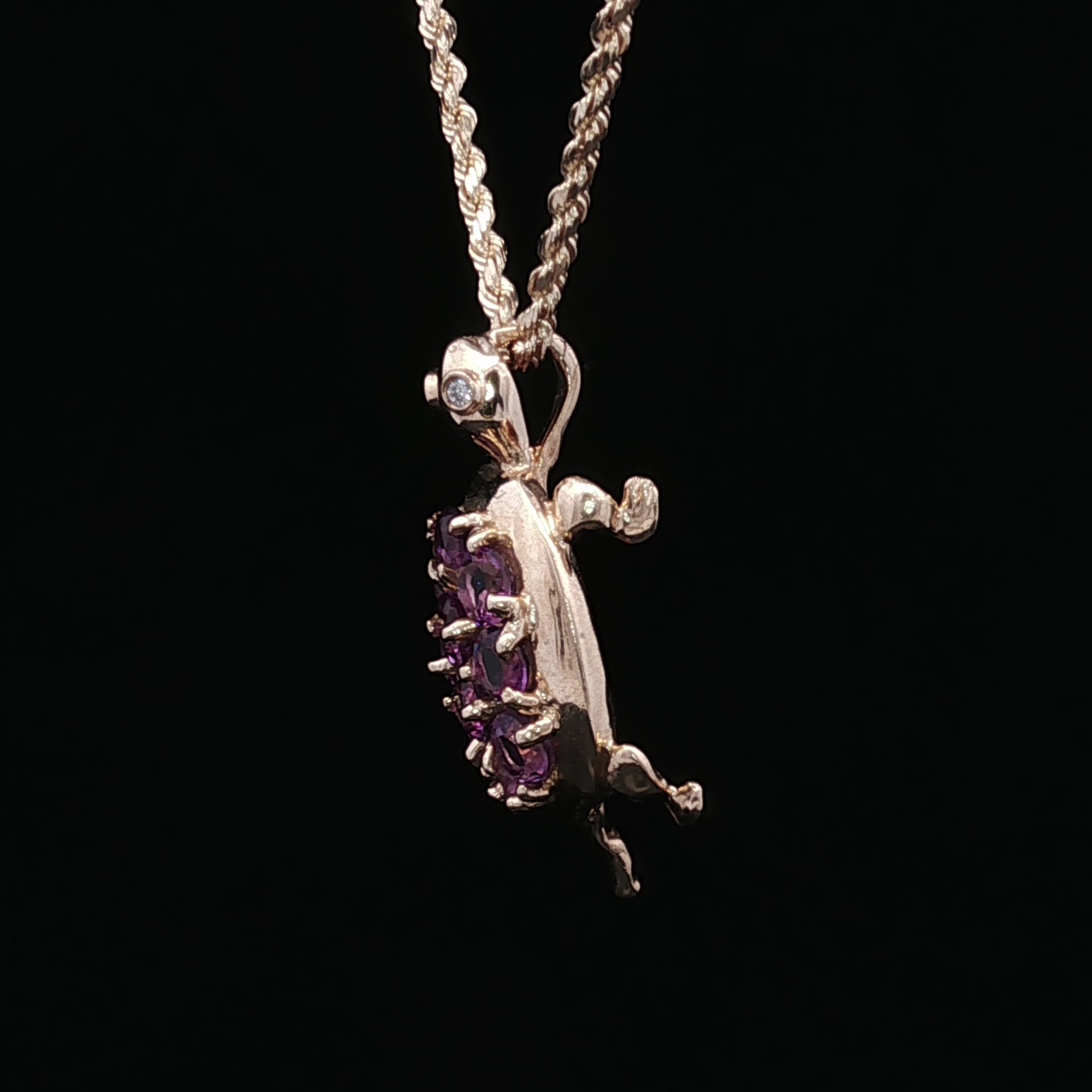Faye Amethyst & Diamond Turtle Pendant in 14K Yellow Gold