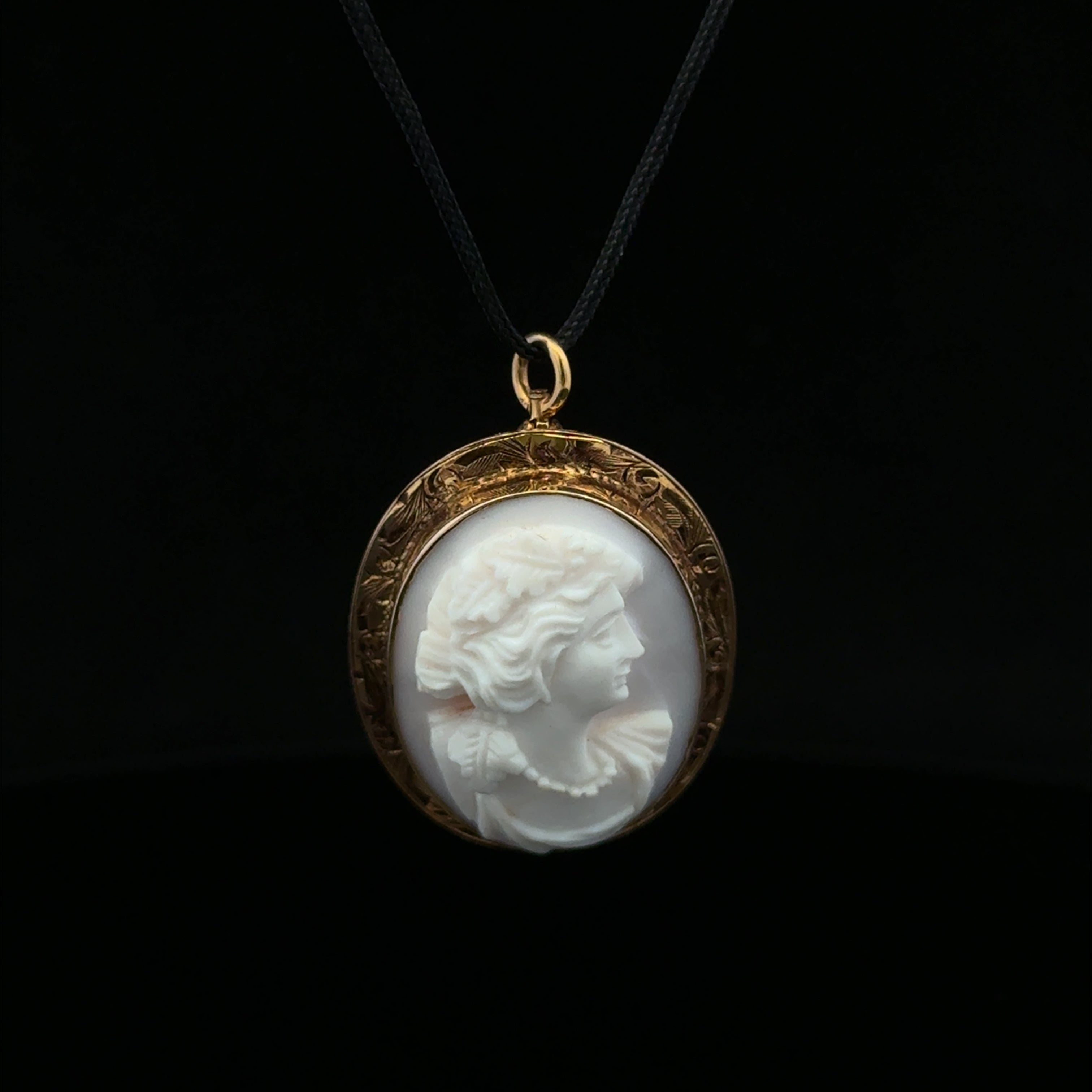 Claudine 10K Yellow Gold White Cameo Pin Pendant