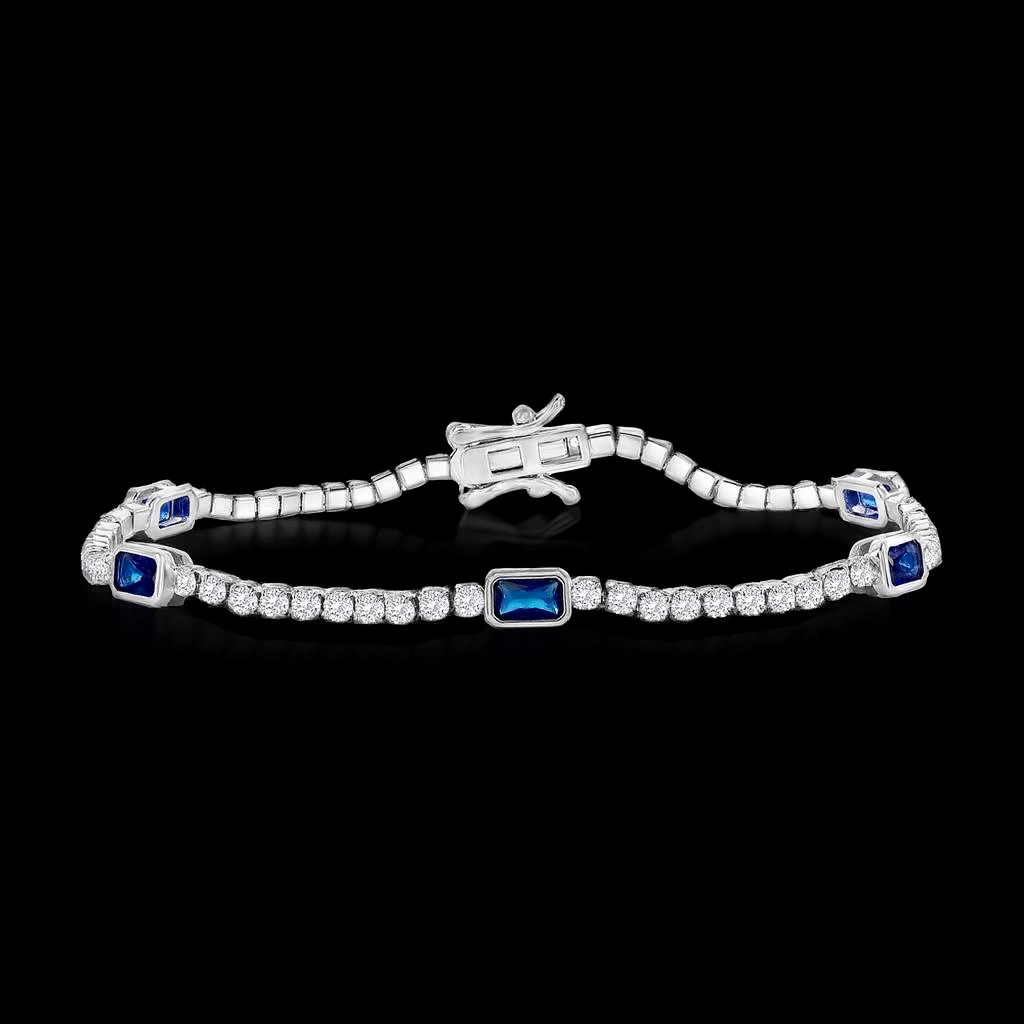 Sterling Silver Blue & White CZ Link Bracelet