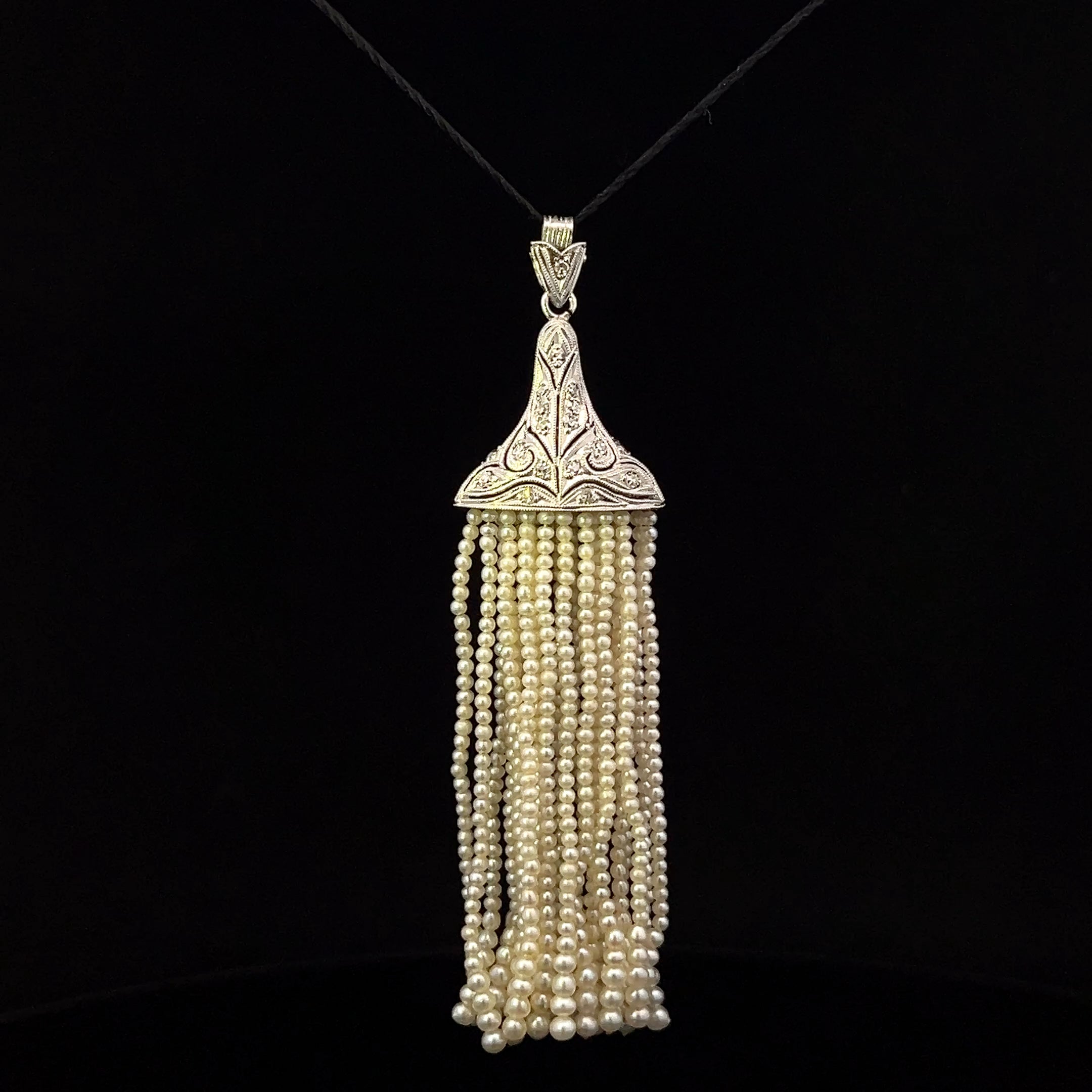 Chelsea Platinum Art Deco Diamond & Multi-Strand Pearl Pendant