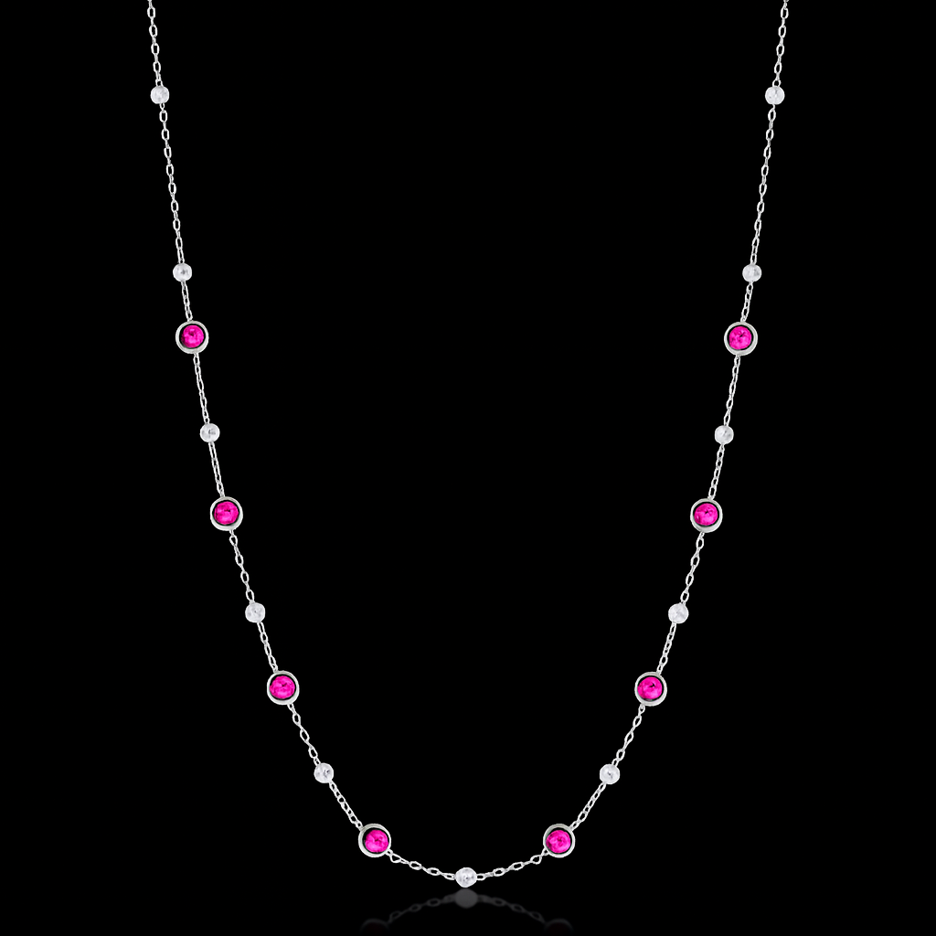 Sterling Silver Bezel Set Red CZ Station Necklace