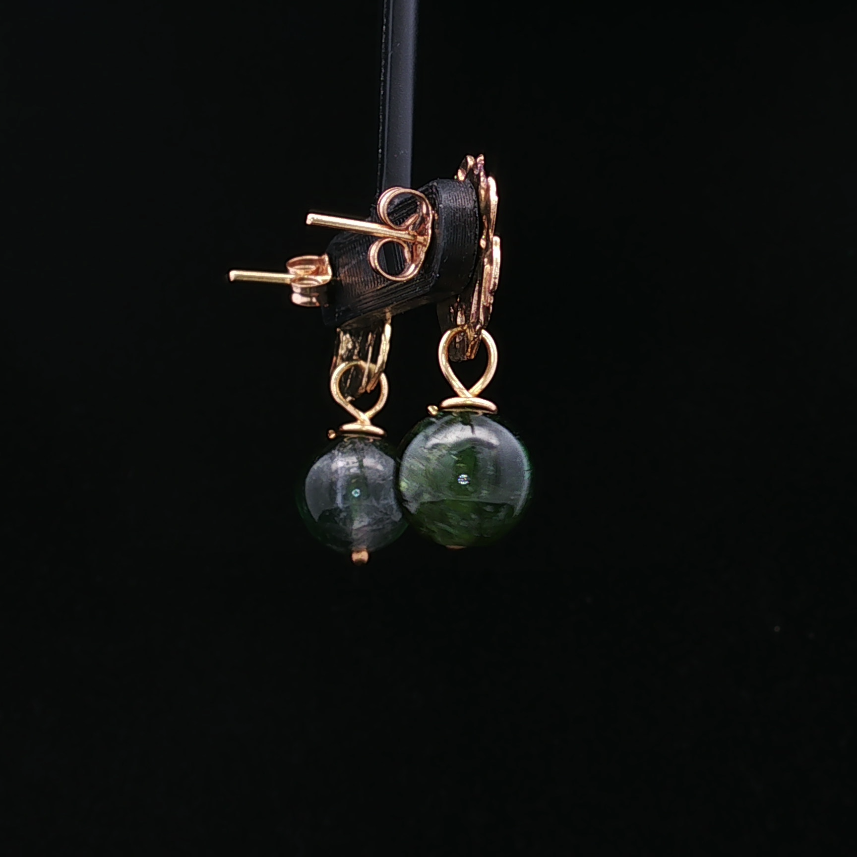 22K Yellow Gold Drop Earrings with Green Tourmaline Beads