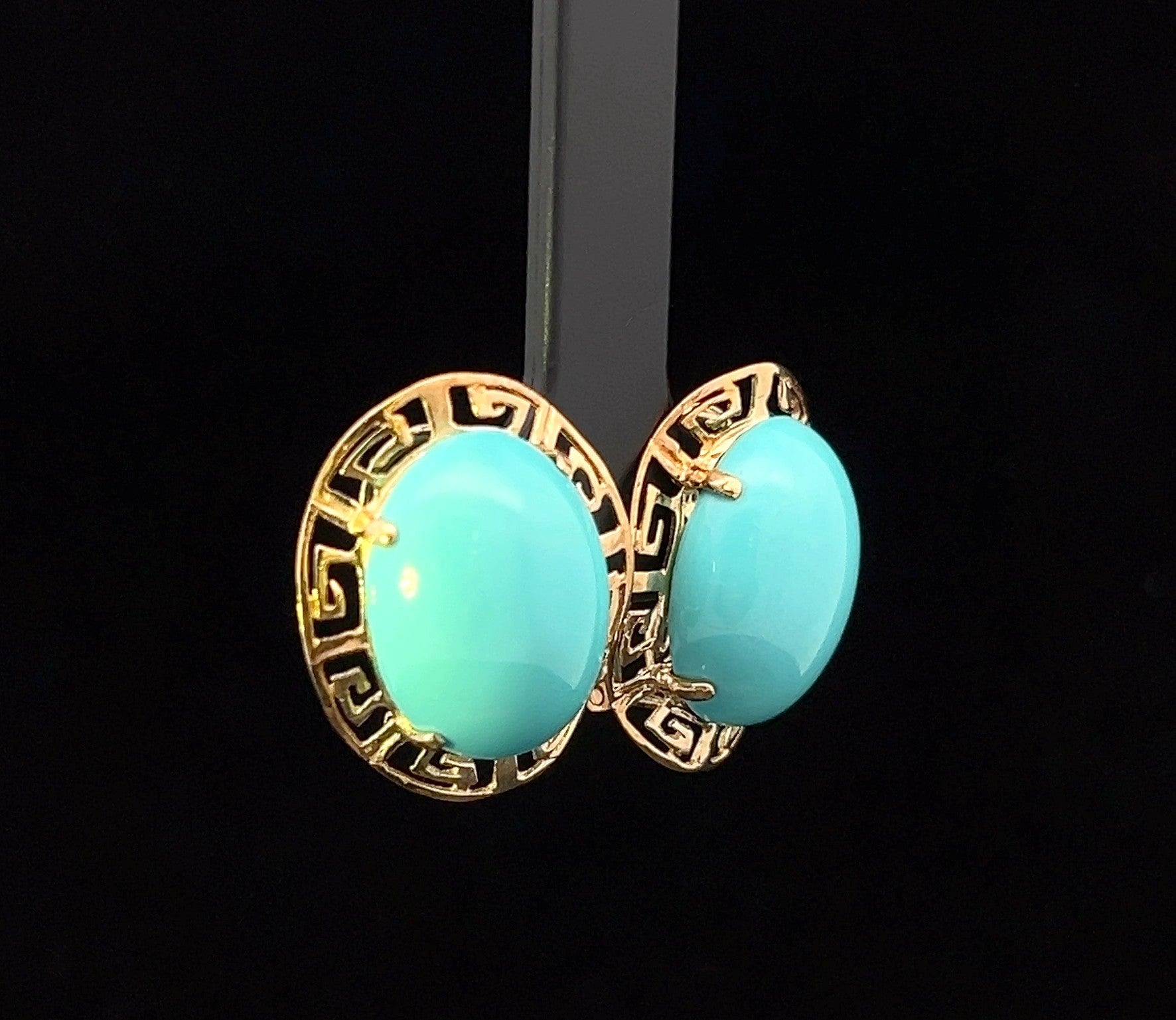 Juliana 14KY Persian Turquoise Ovals Greek Key Frame Earrings