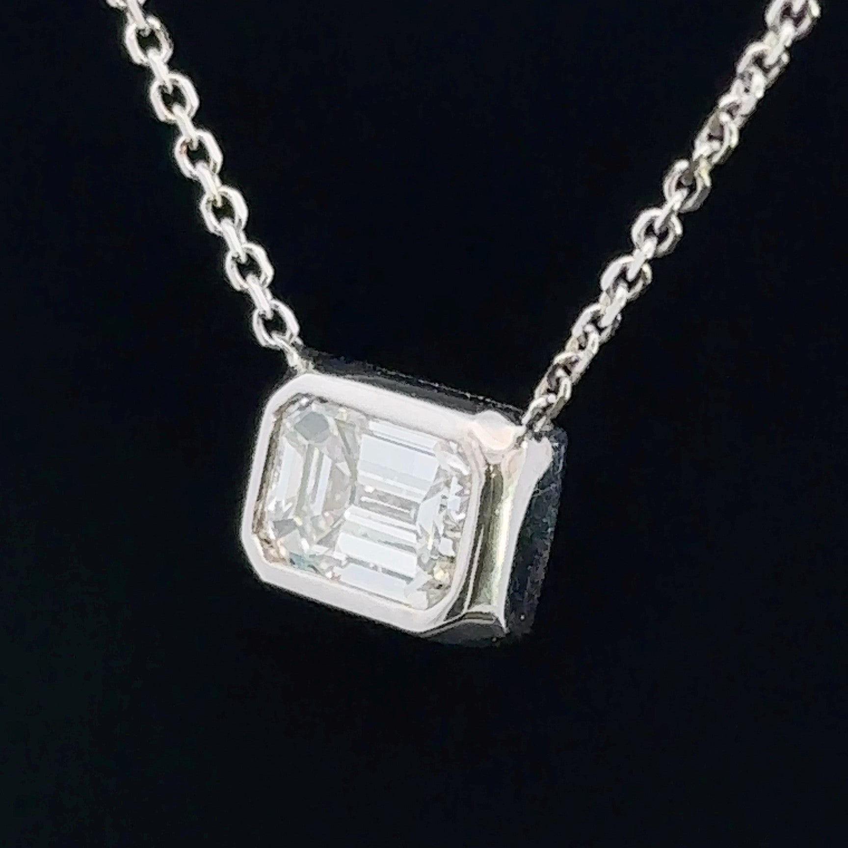 14K White Gold Emerald Cut Diamond Necklace