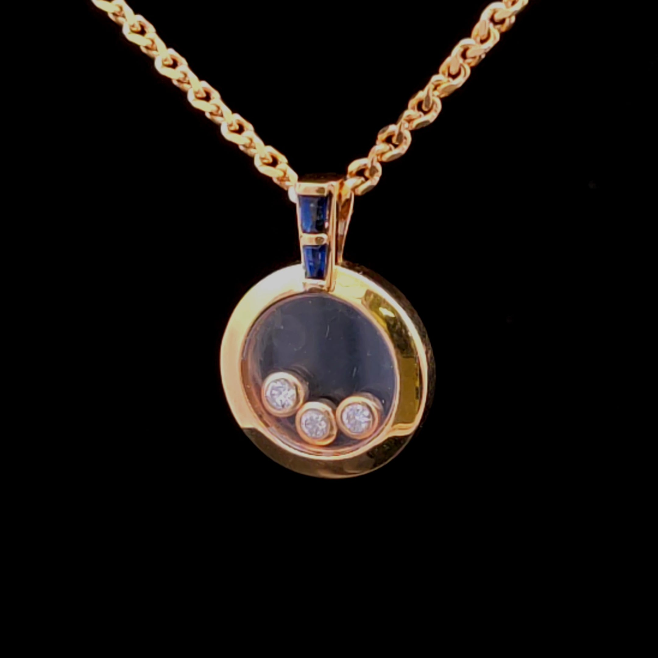 Selah 18KY Diamond Glass Pendant with Sapphire Necklace
