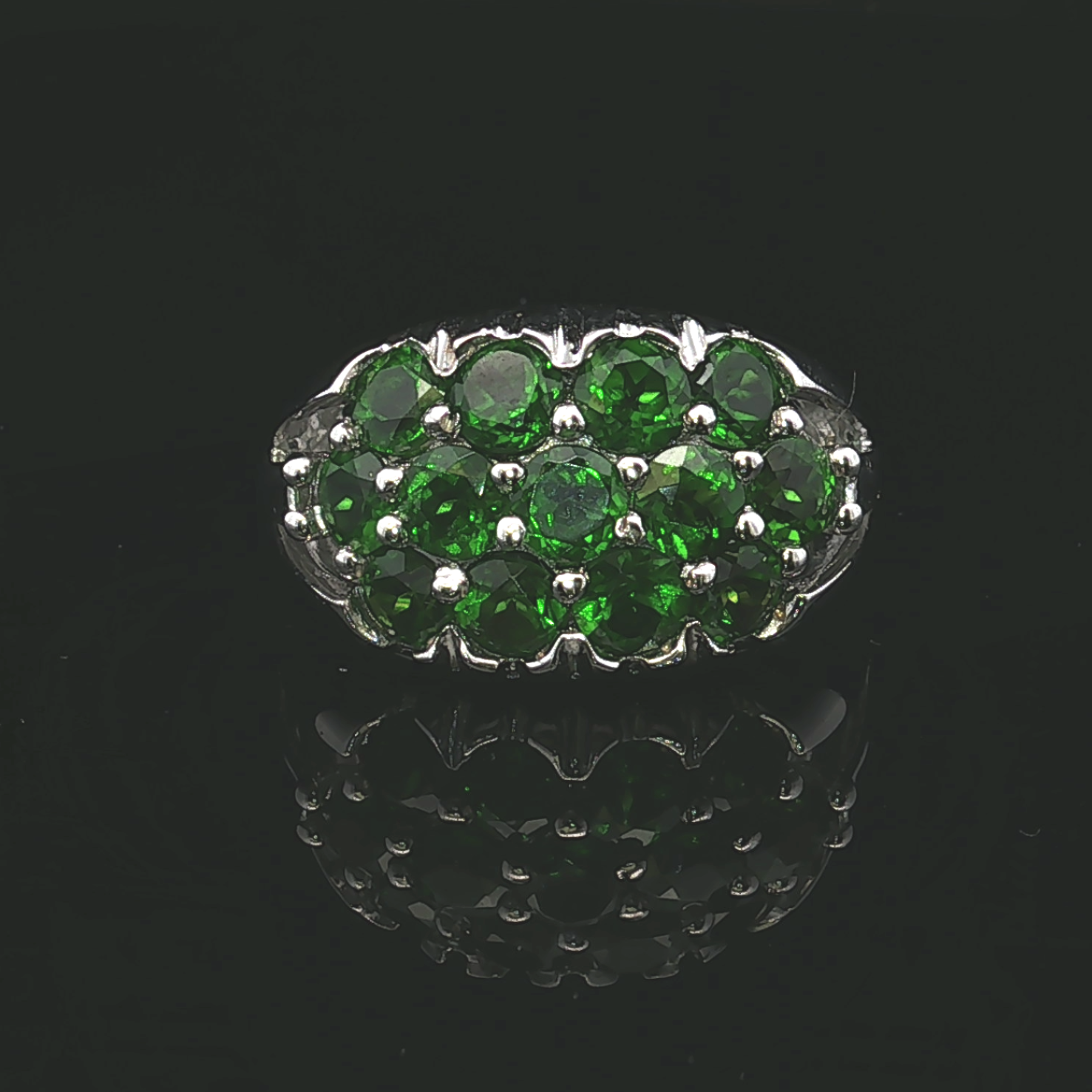 Imogena Russian Diopside 13-Stone Sterling Silver Ring