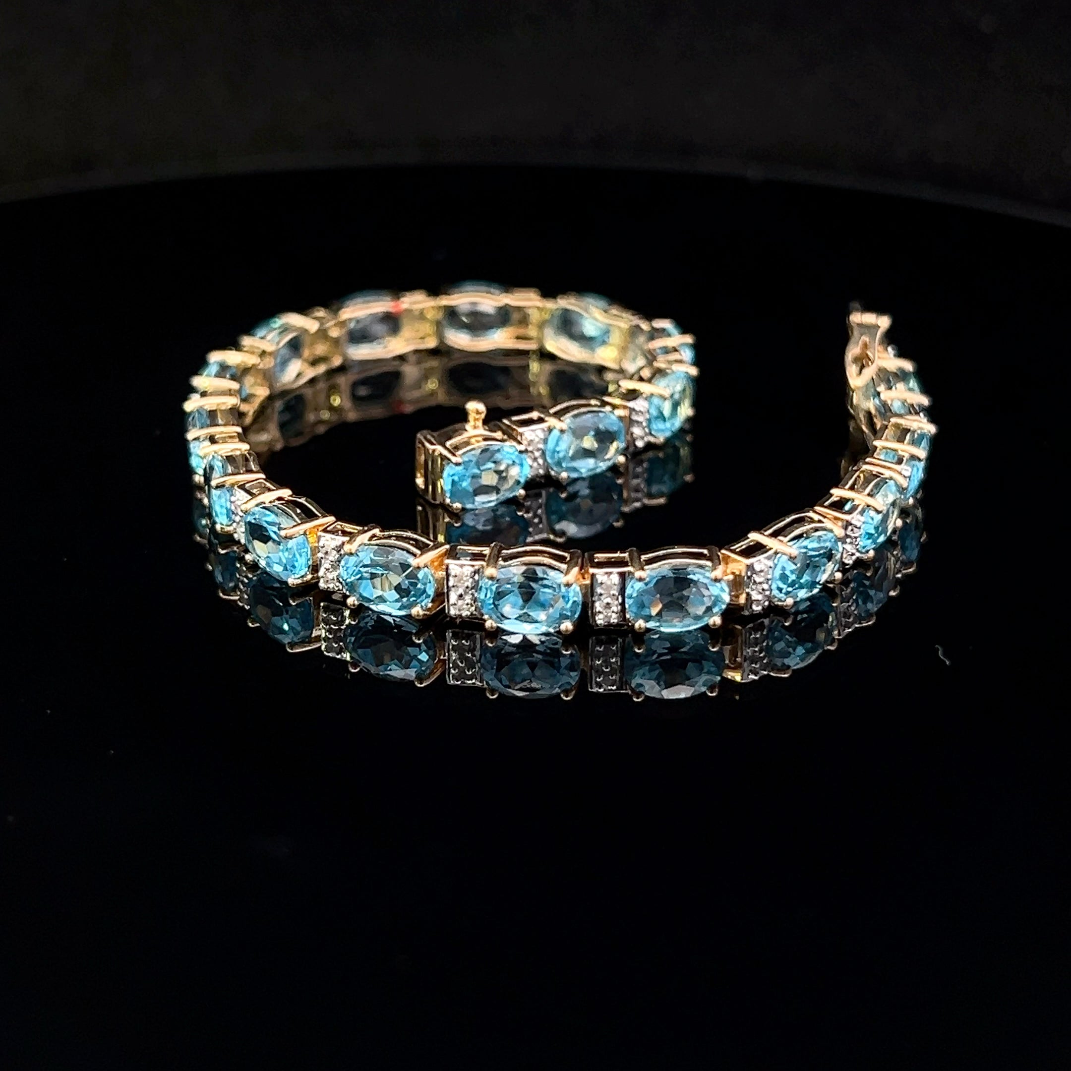 Corinne 10K Two-Tone Oval Blue Topaz & Diamond Bracelet