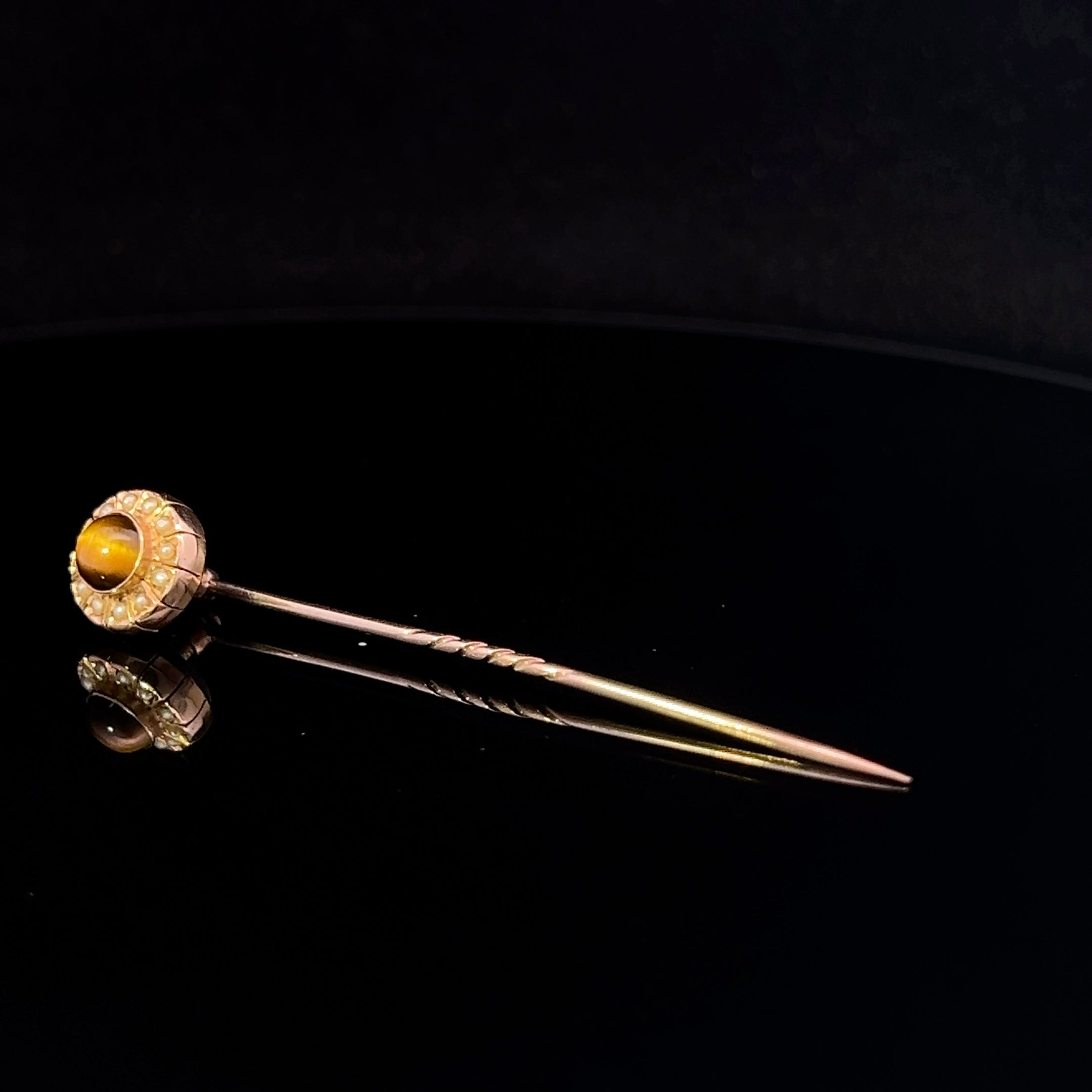 Alanna 14K Yellow Gold Tiger Eye & Seed Pearl Stick Pin
