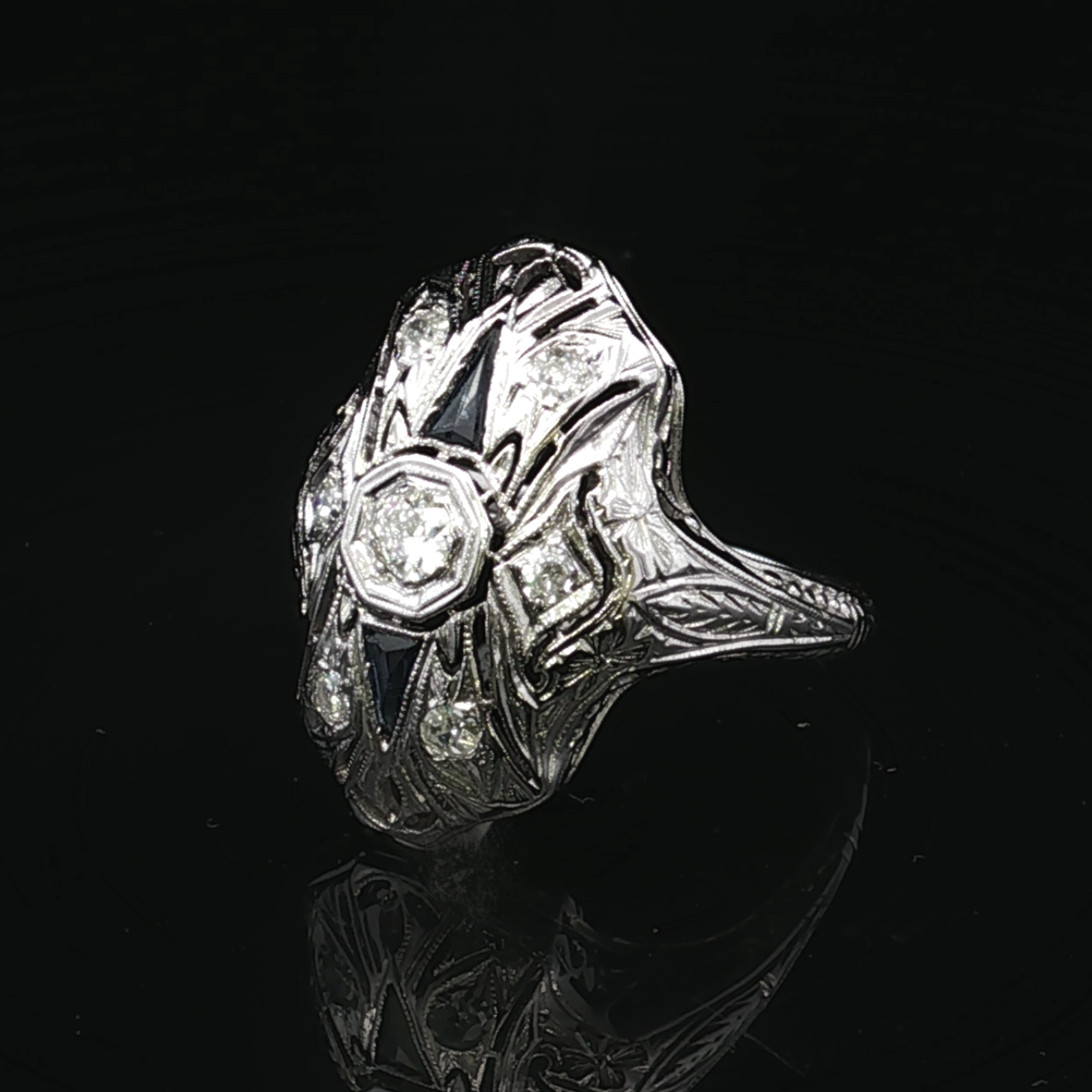 Helene Diamond Filigree Ring in 18K White Gold