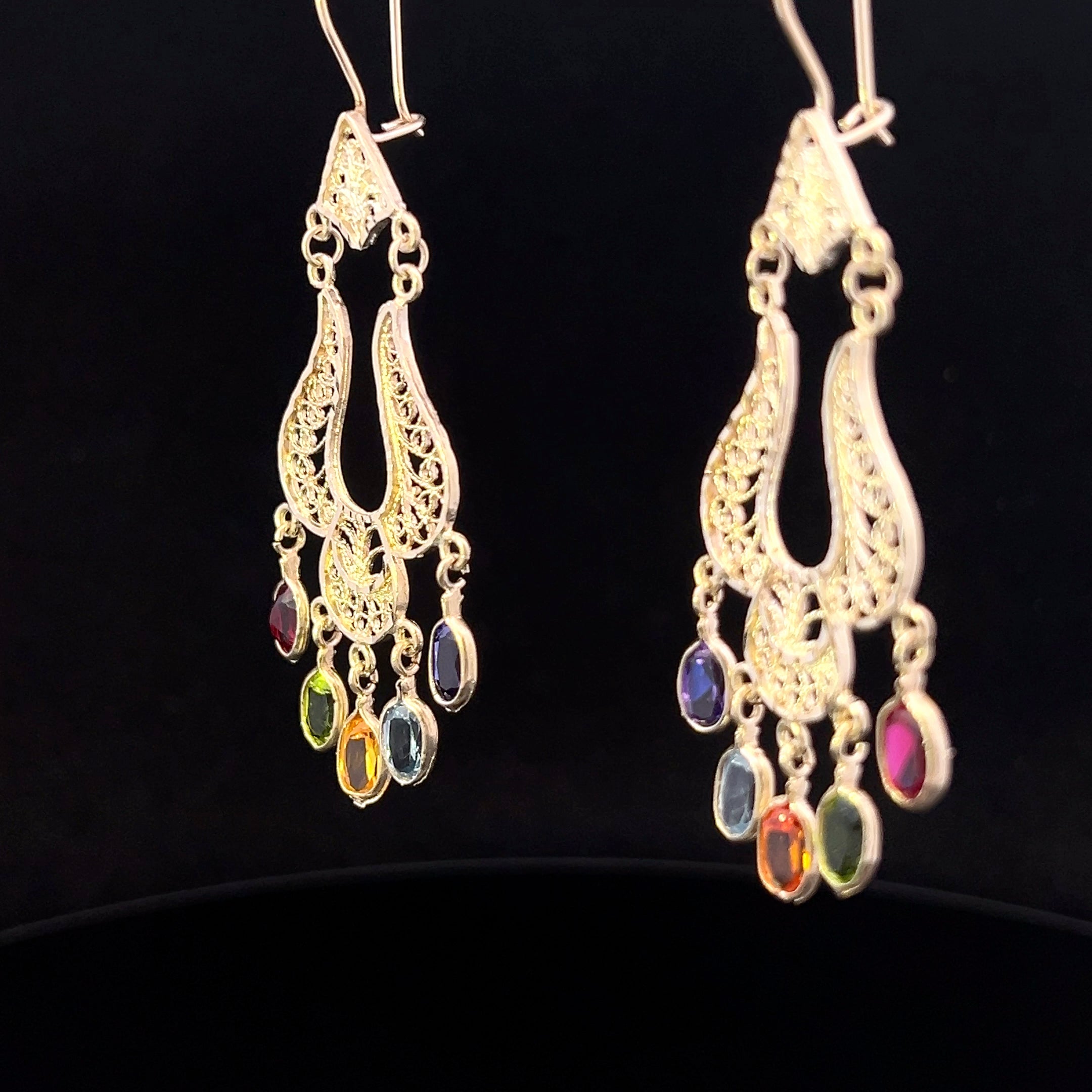Monica 14K Yellow Gold Multi-Gem Filigree Chandelier Earrings
