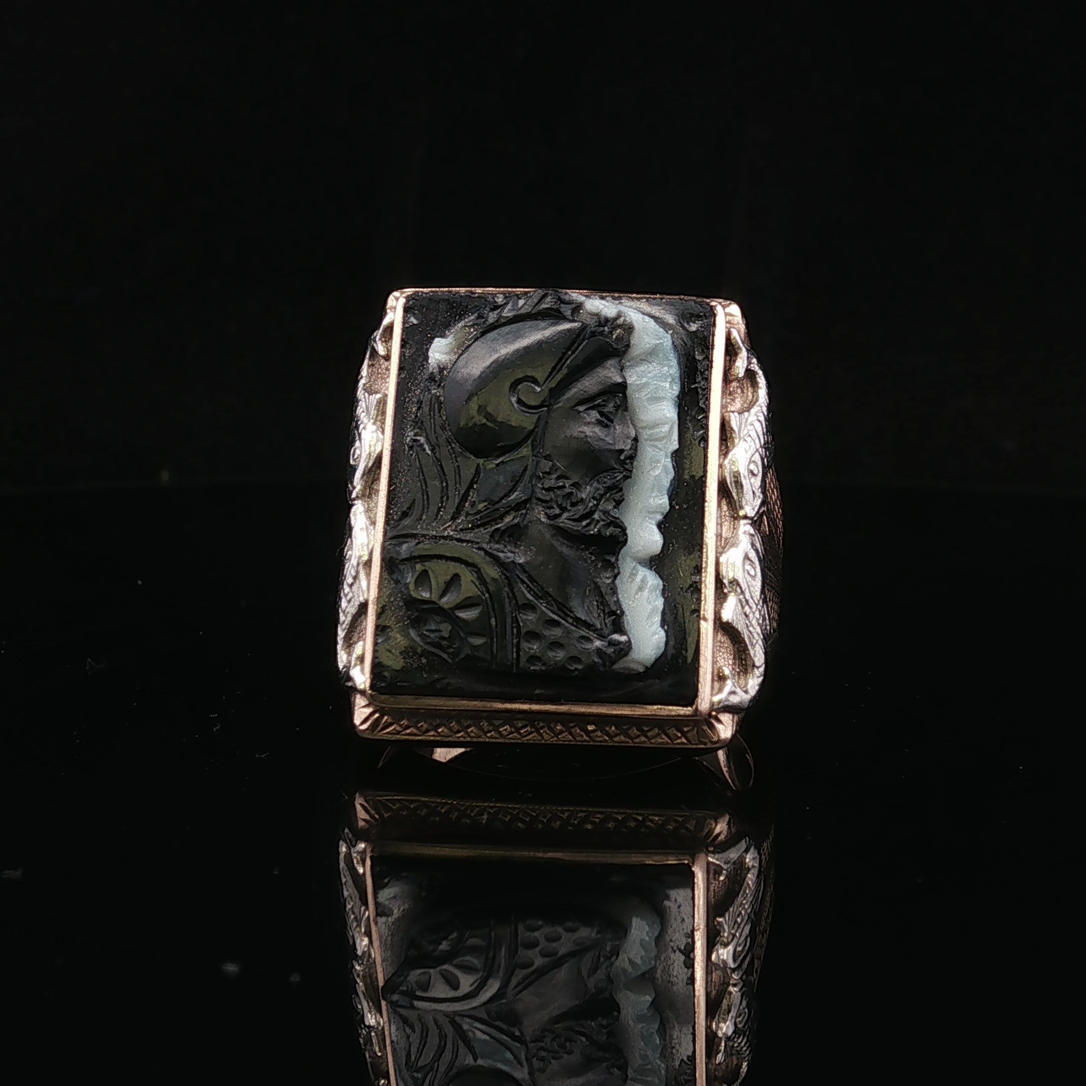 Cannon Carved Stone Ring in 10K Yellow Gold