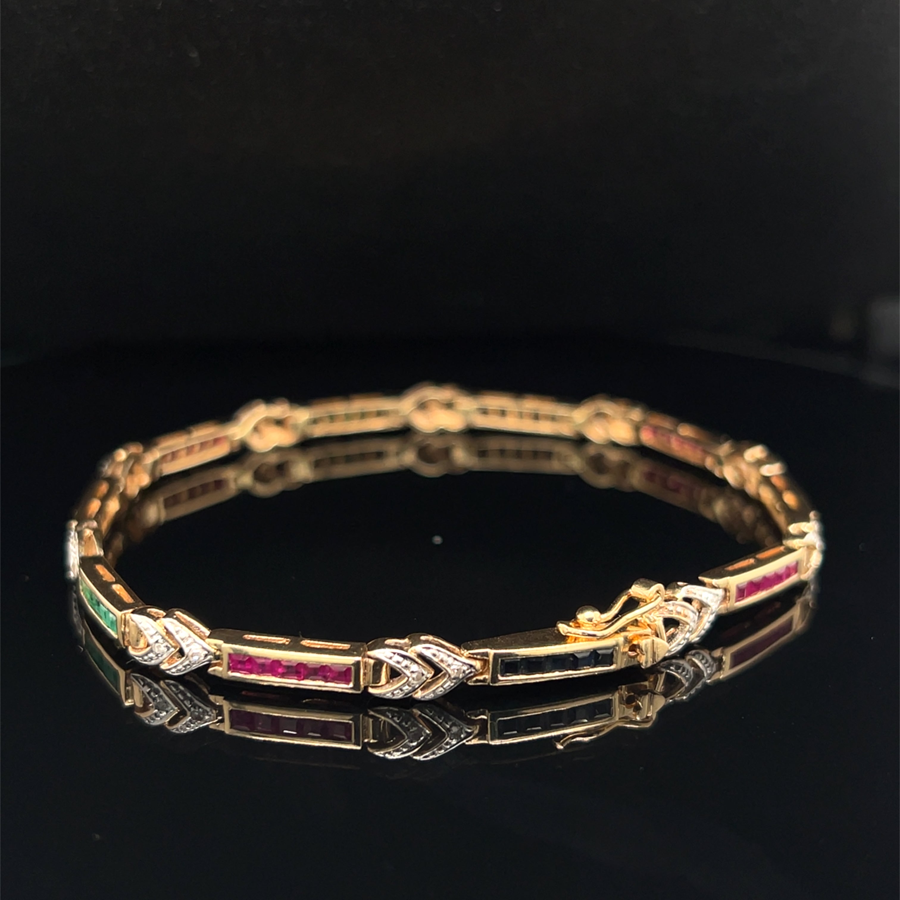 Trinity 14K Yellow Gold Ruby, Sapphire, Emerald & Diamond Bracelet