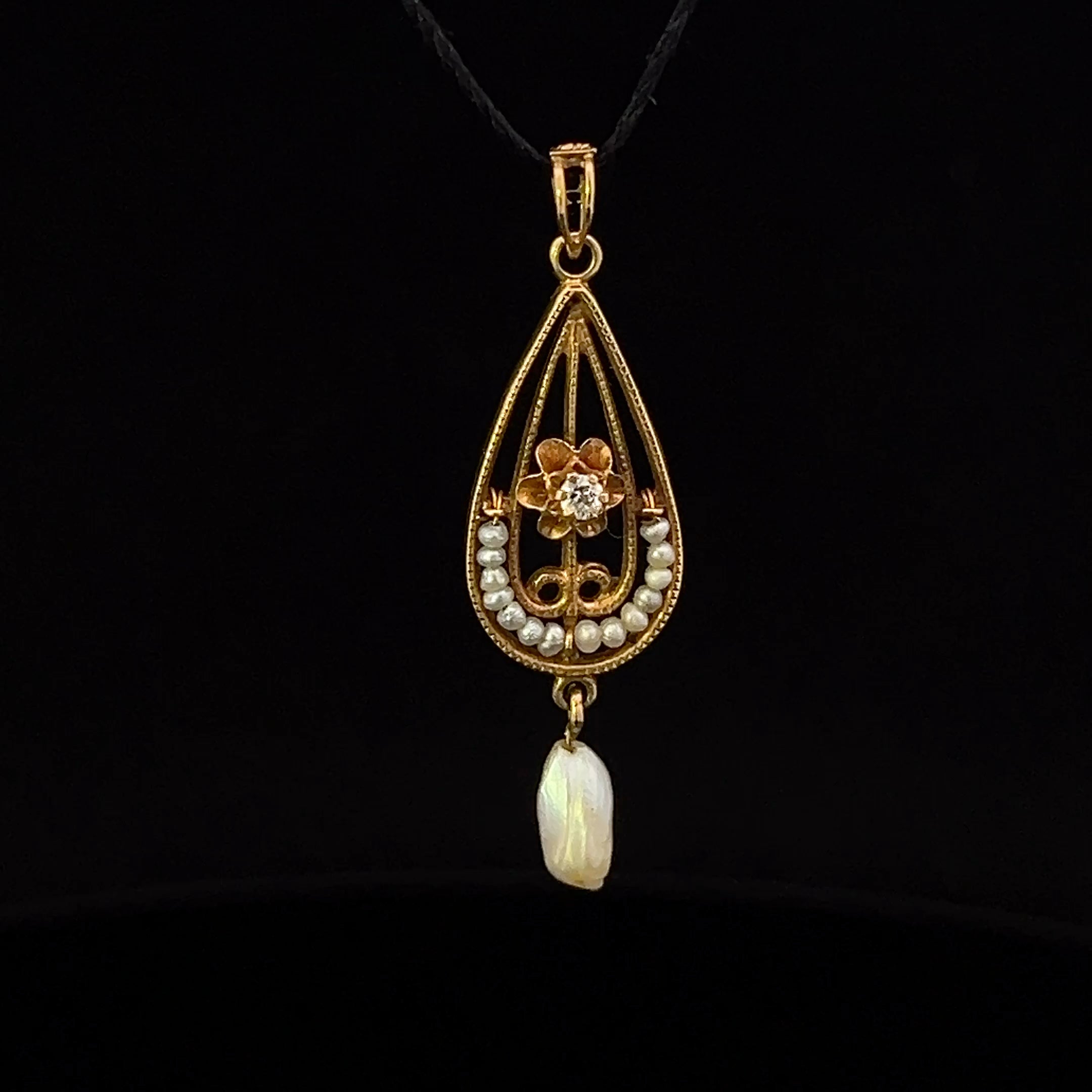 Sara 14K Yellow Gold Seed Pearl Pendant with Diamond