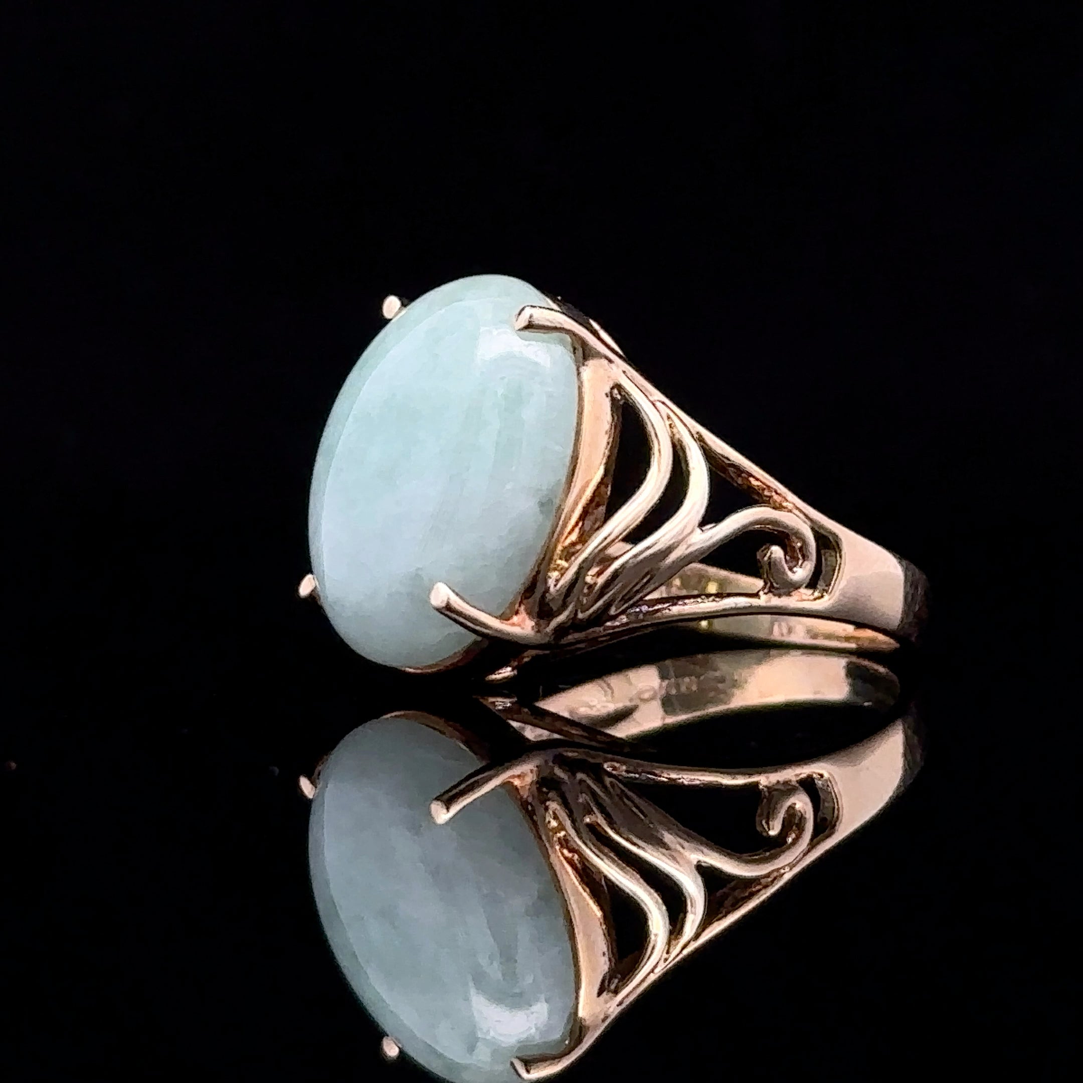 Charlee 10K Yellow Gold Artisan Ring with Oval Green Jade