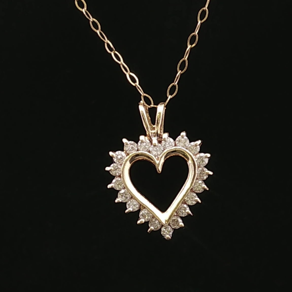 14K Yellow Gold Diamond Heart Necklace