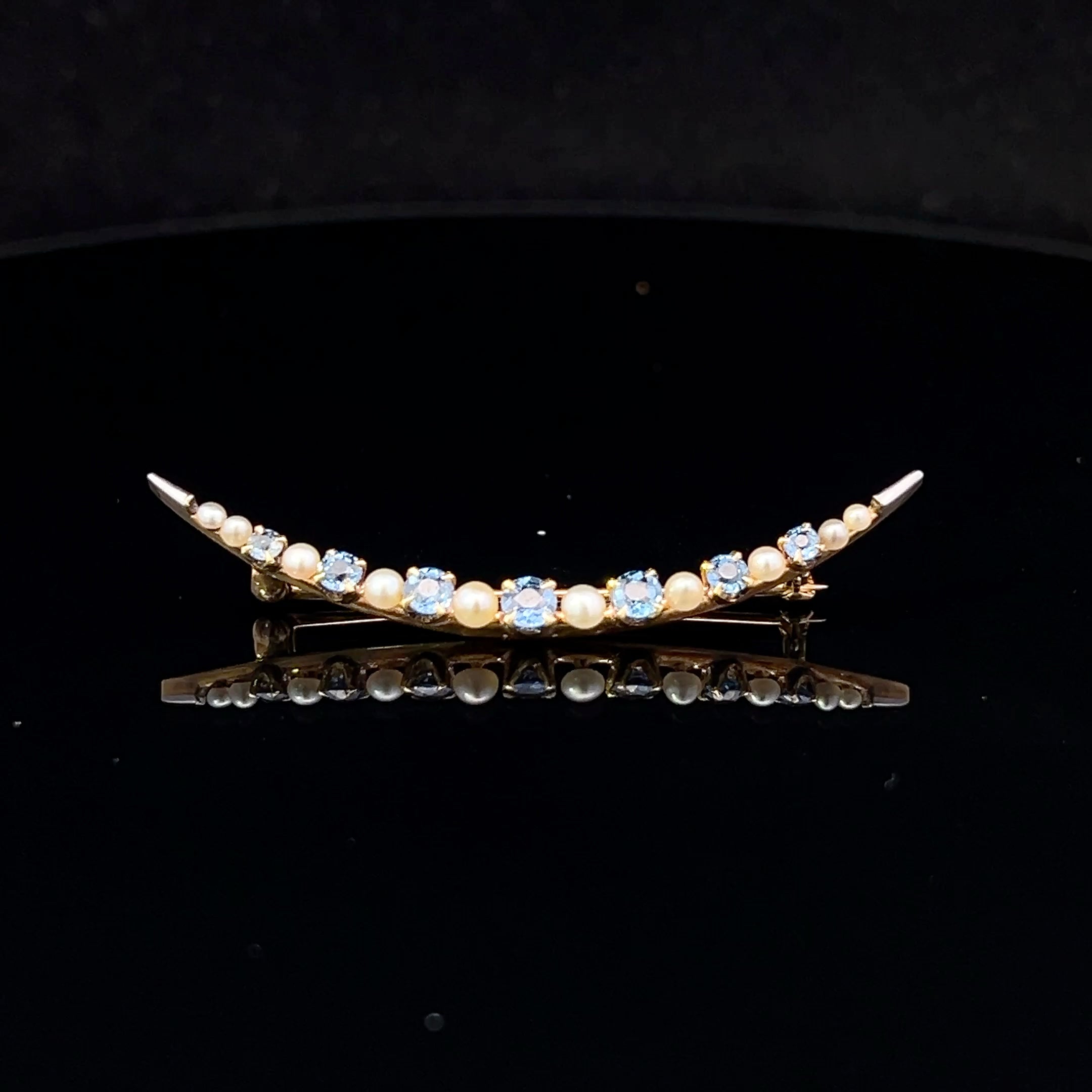 14K Yellow Gold Edwardian Ceylon Sapphire & Pearl Pin